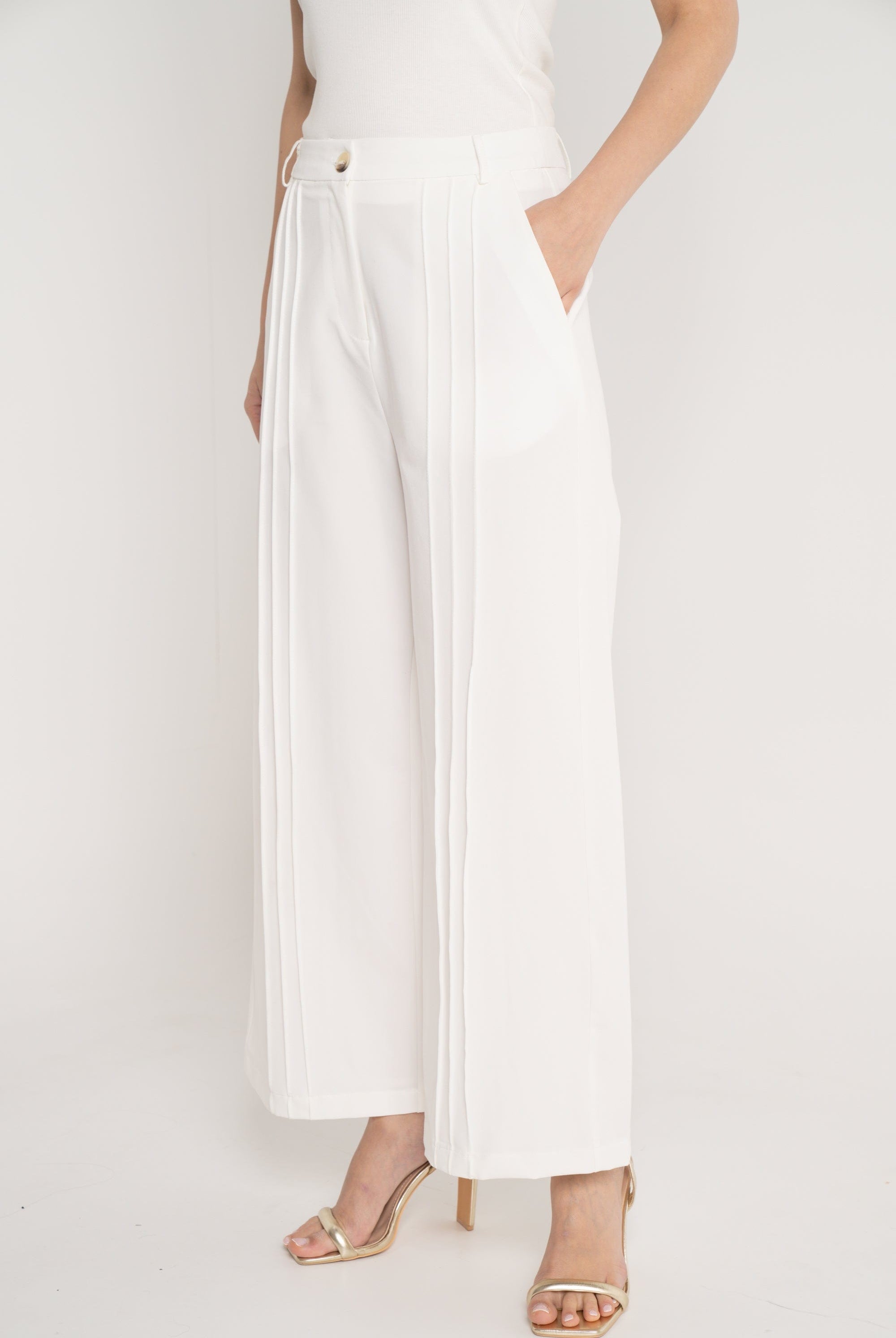 نتشي بنطلون سادة طويل واسع خصر مرتفع نسائي