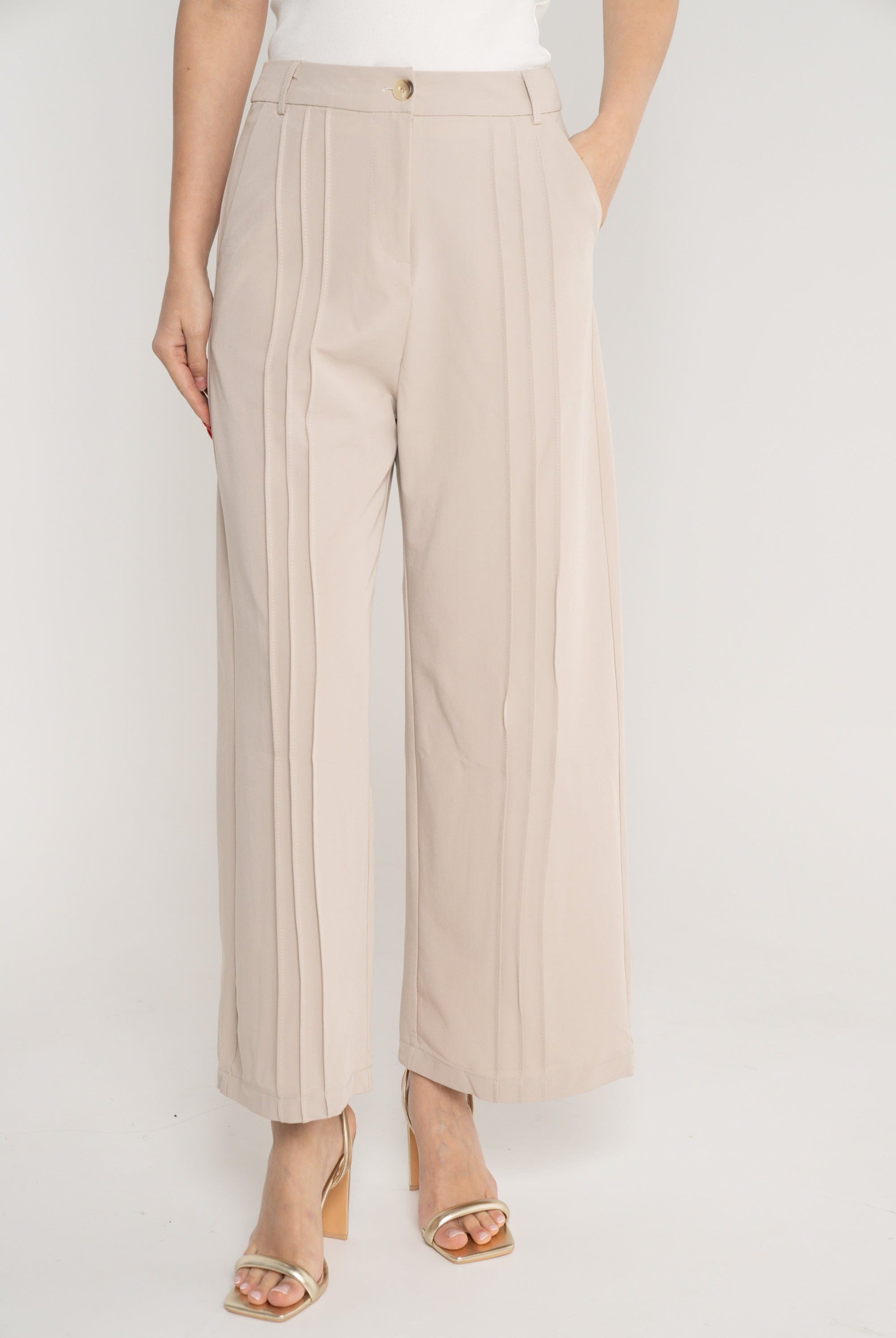 نتشي بنطلون سادة طويل واسع خصر مرتفع نسائي