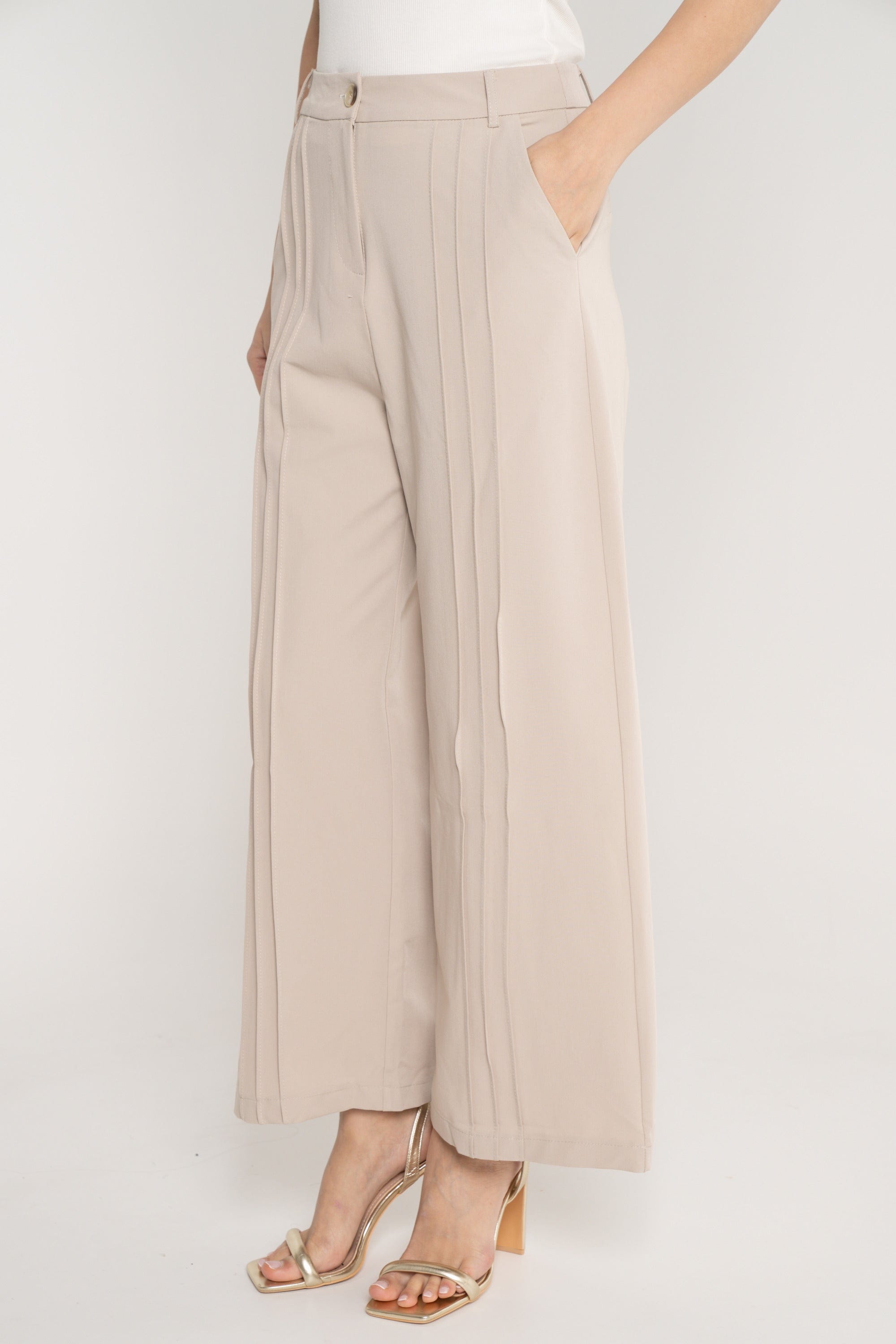 نتشي بنطلون سادة طويل واسع خصر مرتفع نسائي