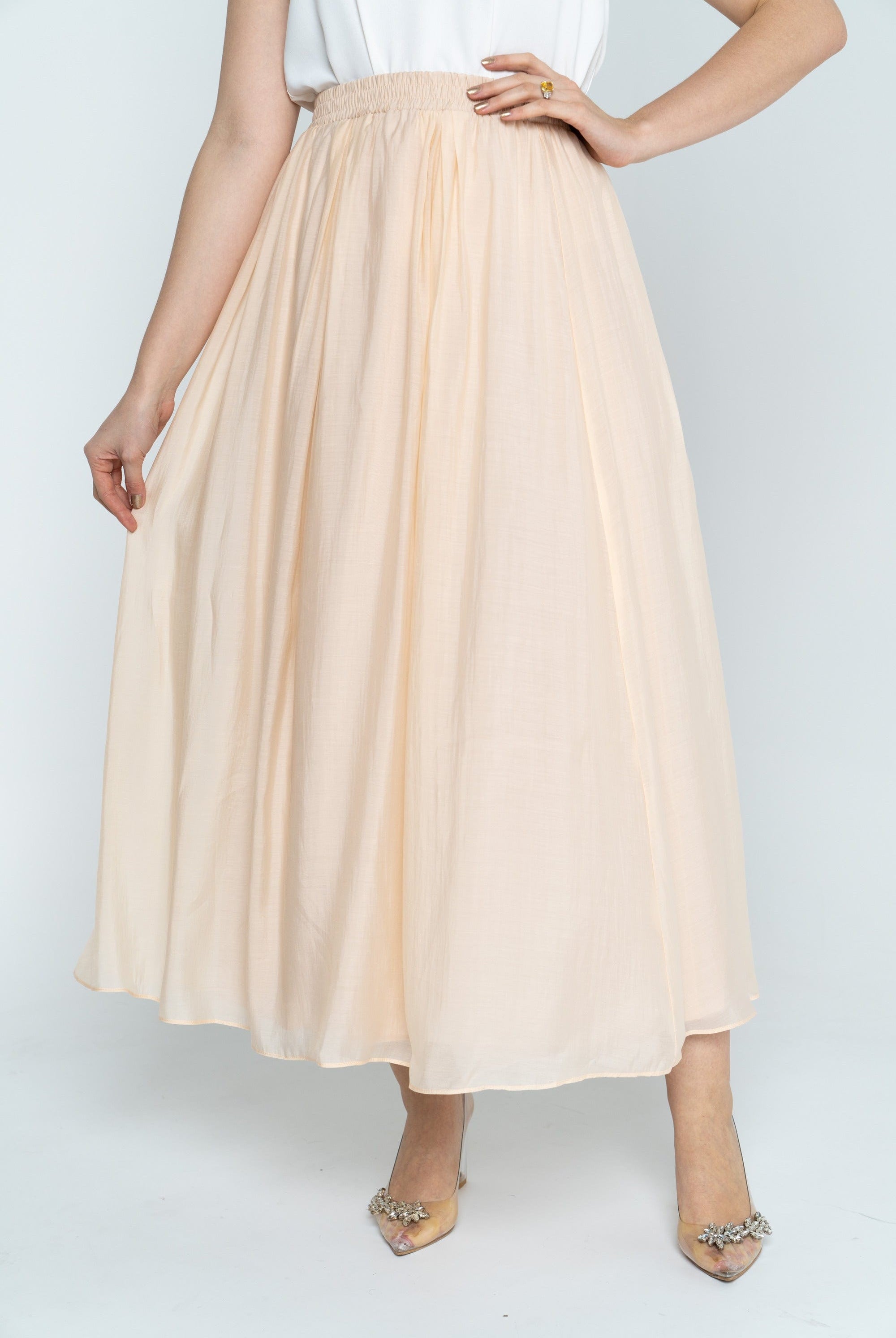 نتشي تنورة طويلة سادة بخصر مرتفع