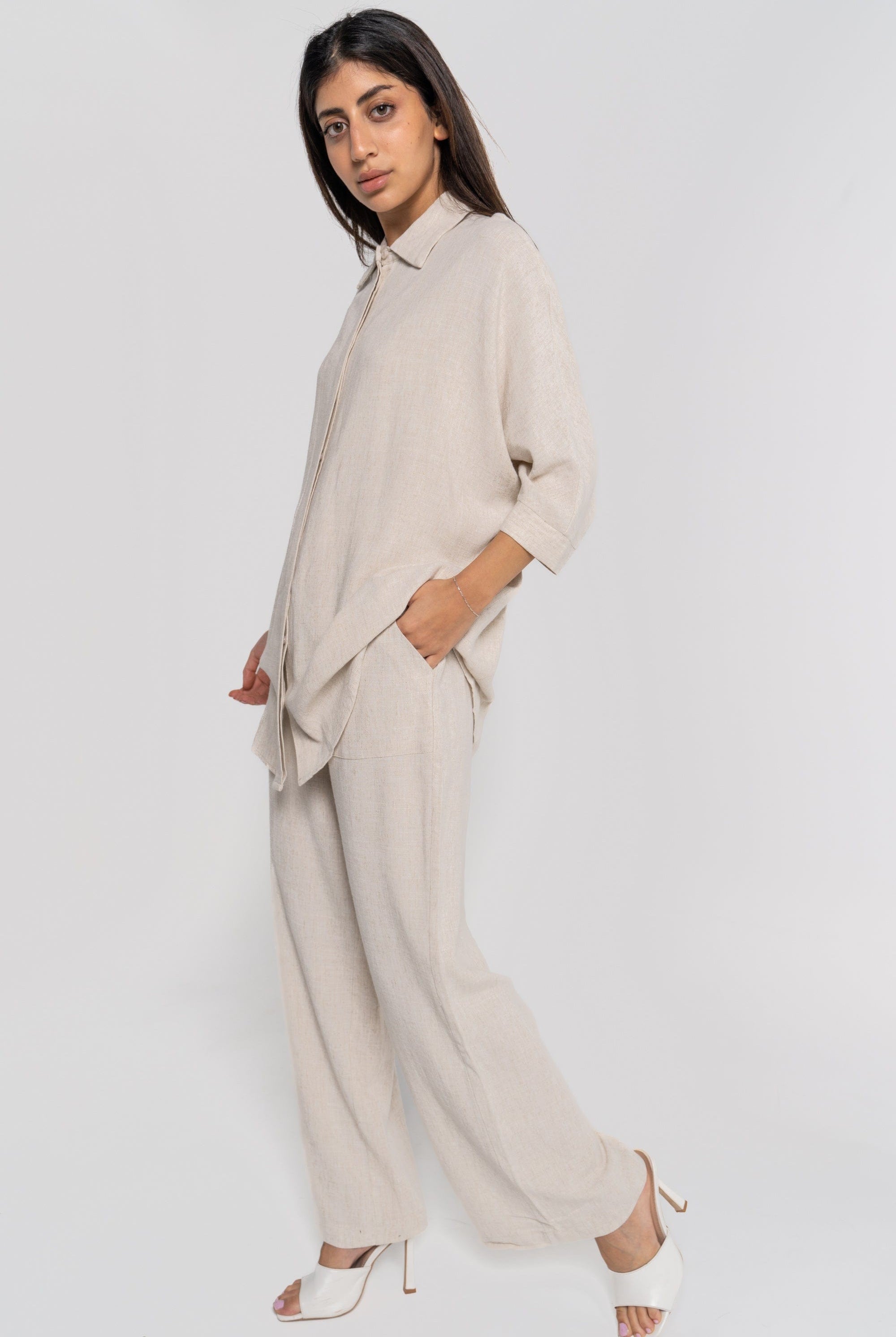 نتشي بنطلون طويل بجيوب بخصر مطاطي نسائي