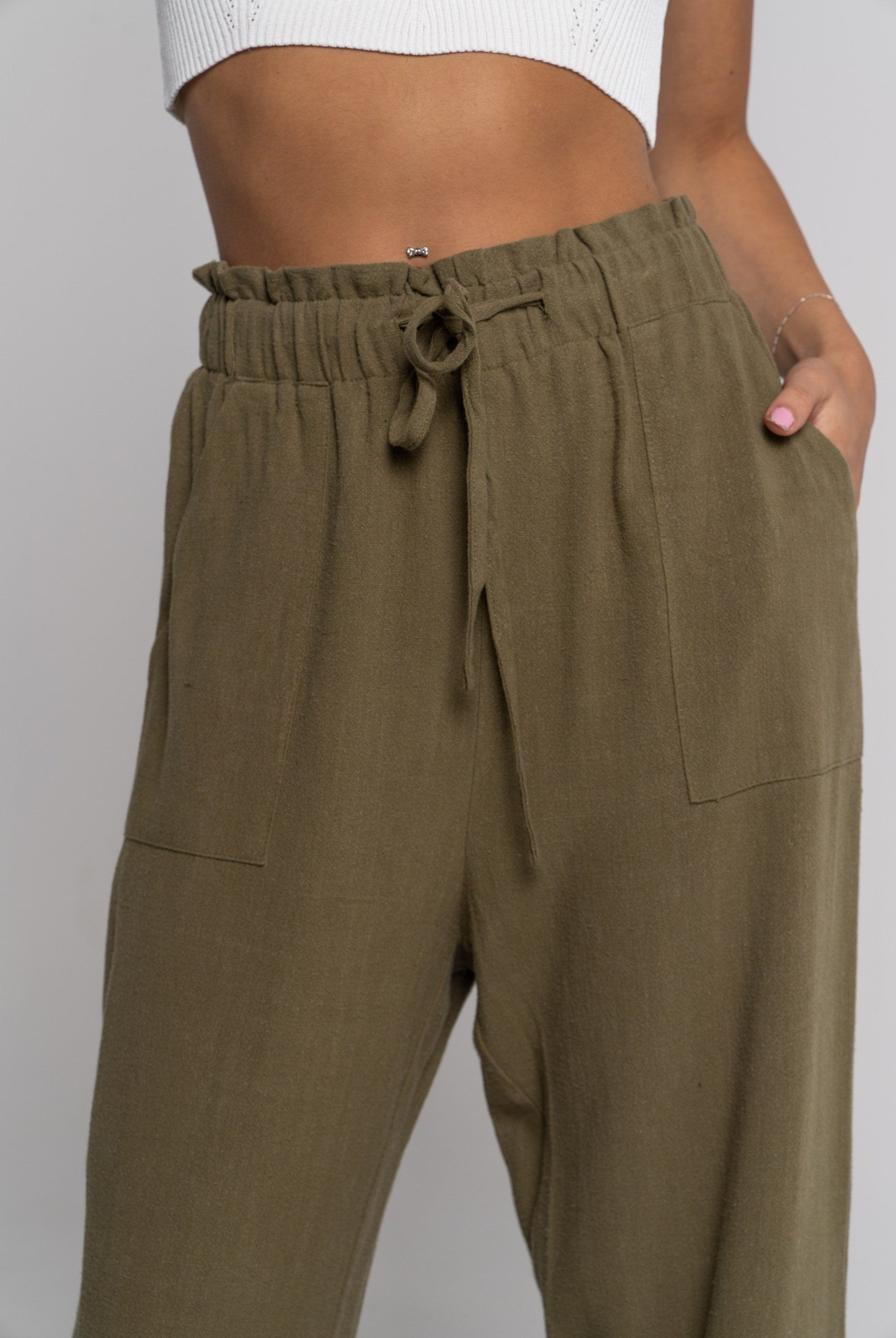 نتشي بنطلون طويل بجيوب بخصر مطاطي نسائي