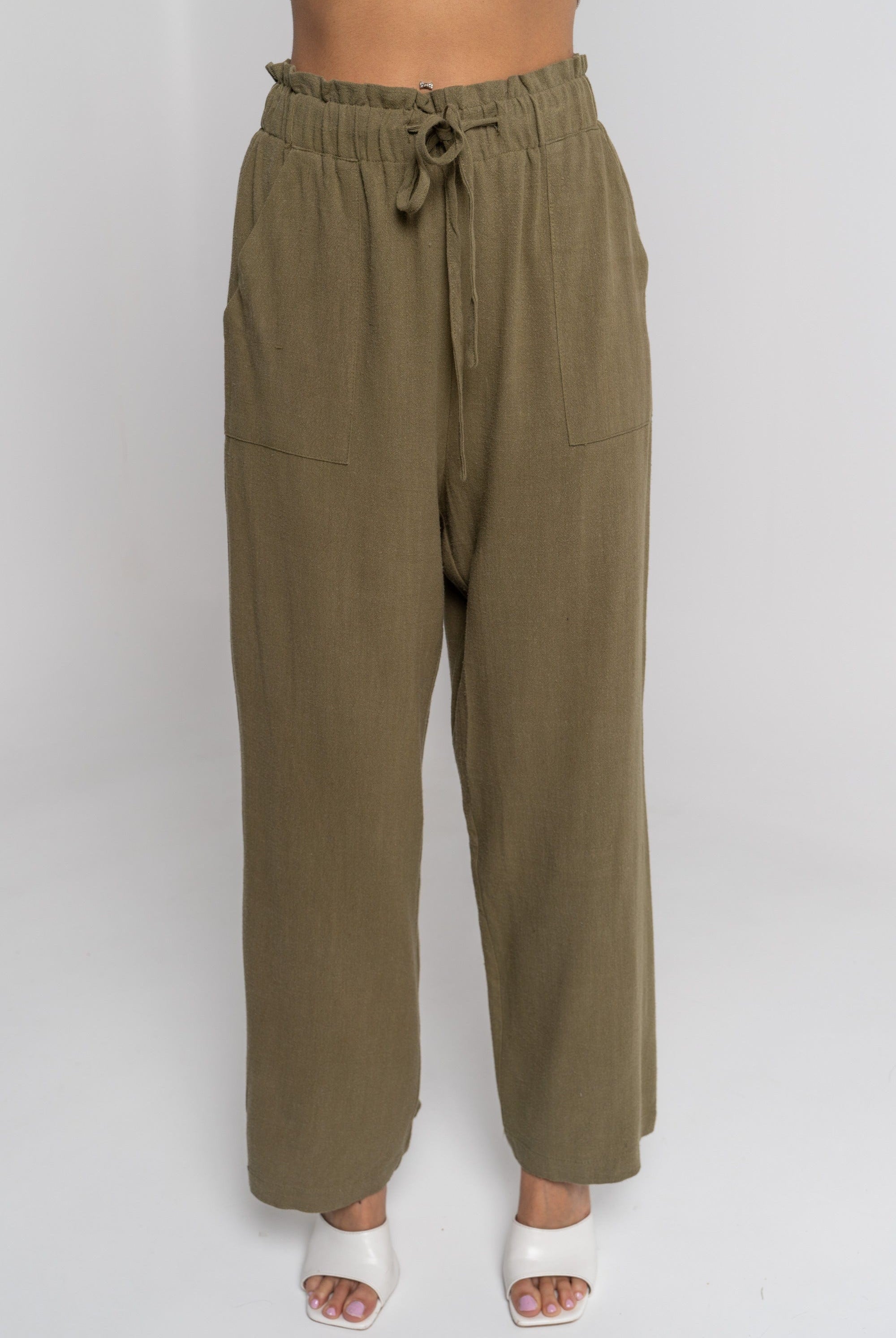 نتشي بنطلون طويل بجيوب بخصر مطاطي نسائي