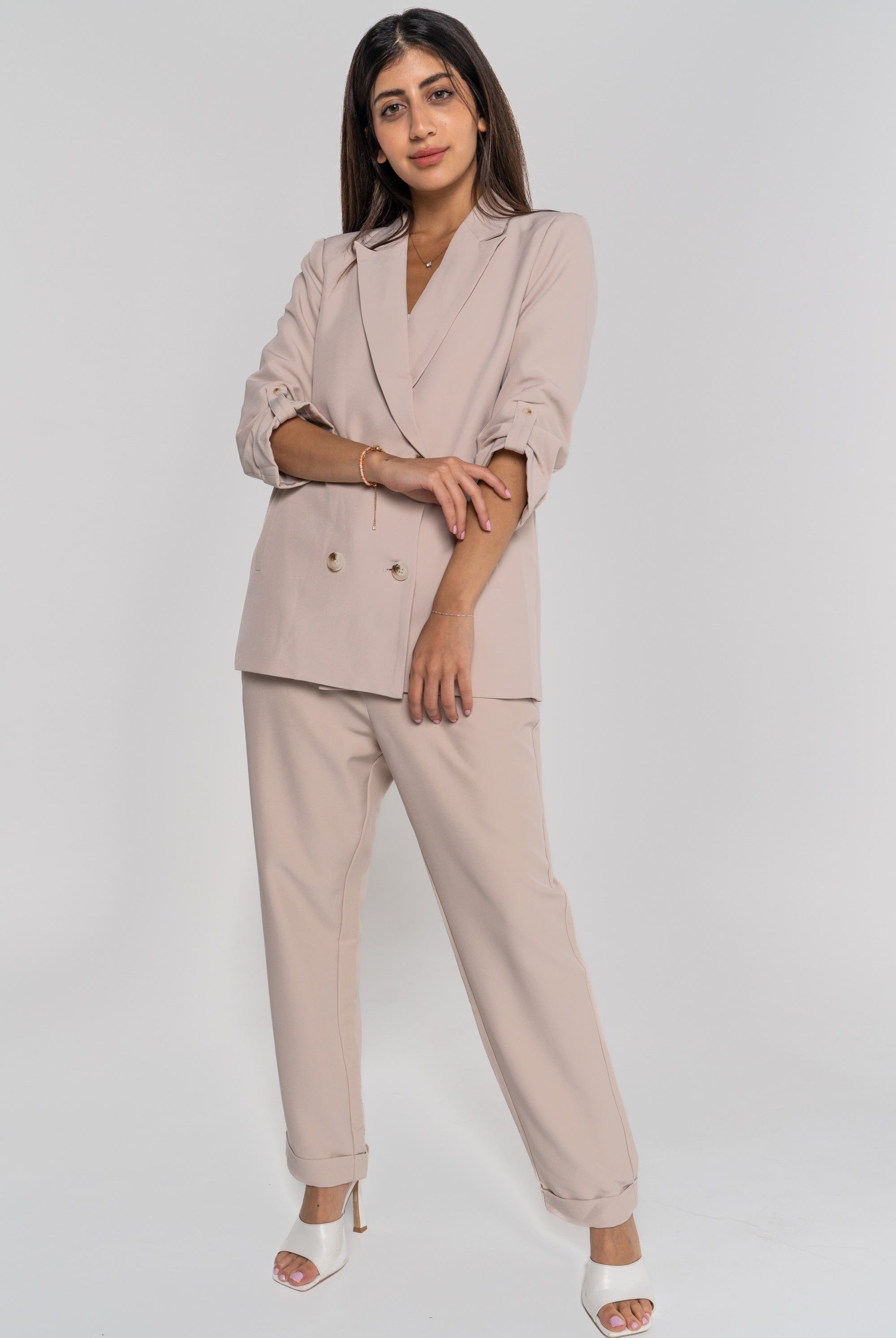 نتشي سترة رسمية طويلة أوفر سايز بأزرار بأكمام 3/4