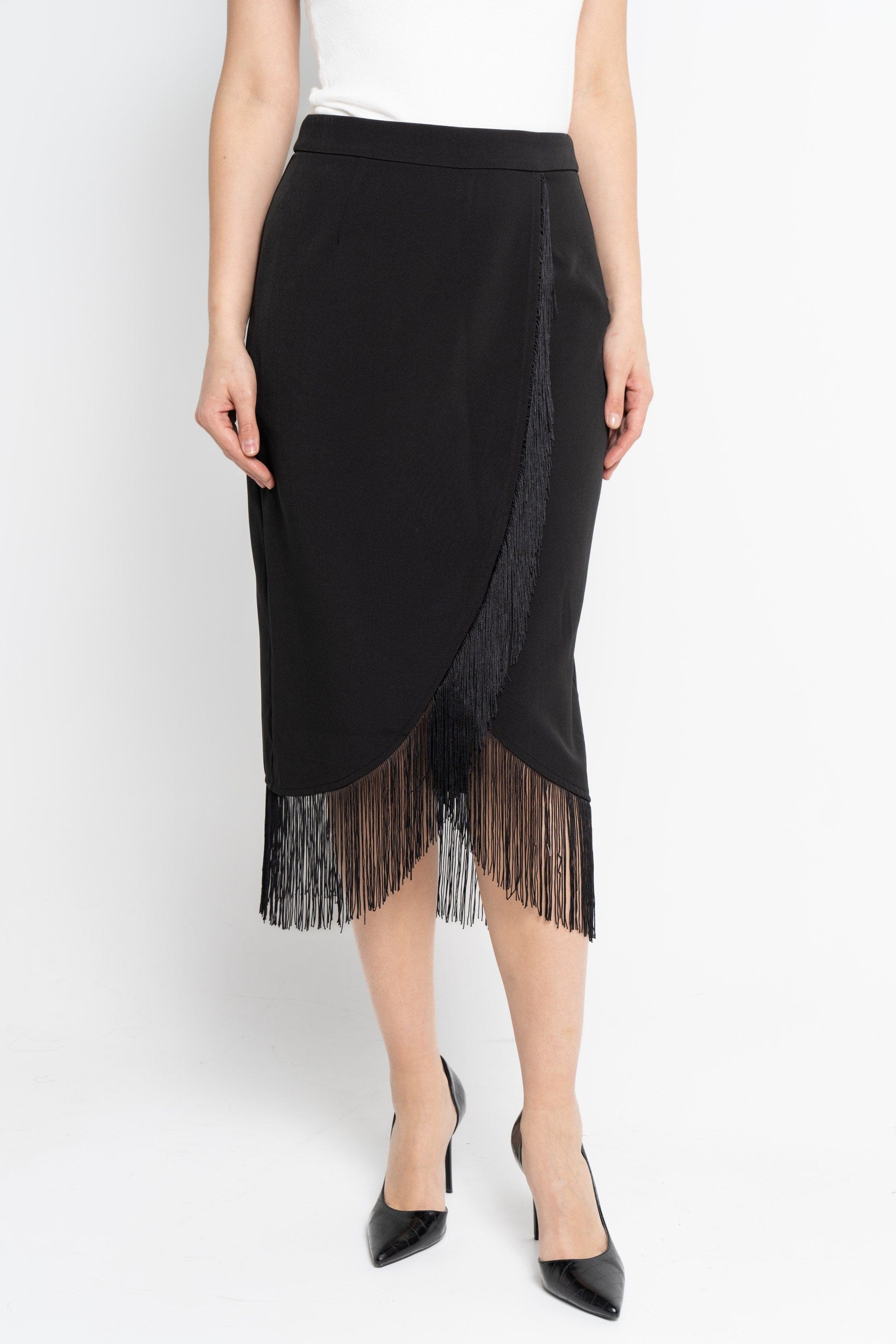 نتشي تنورة ميدي نسائية سادة بشراشيب