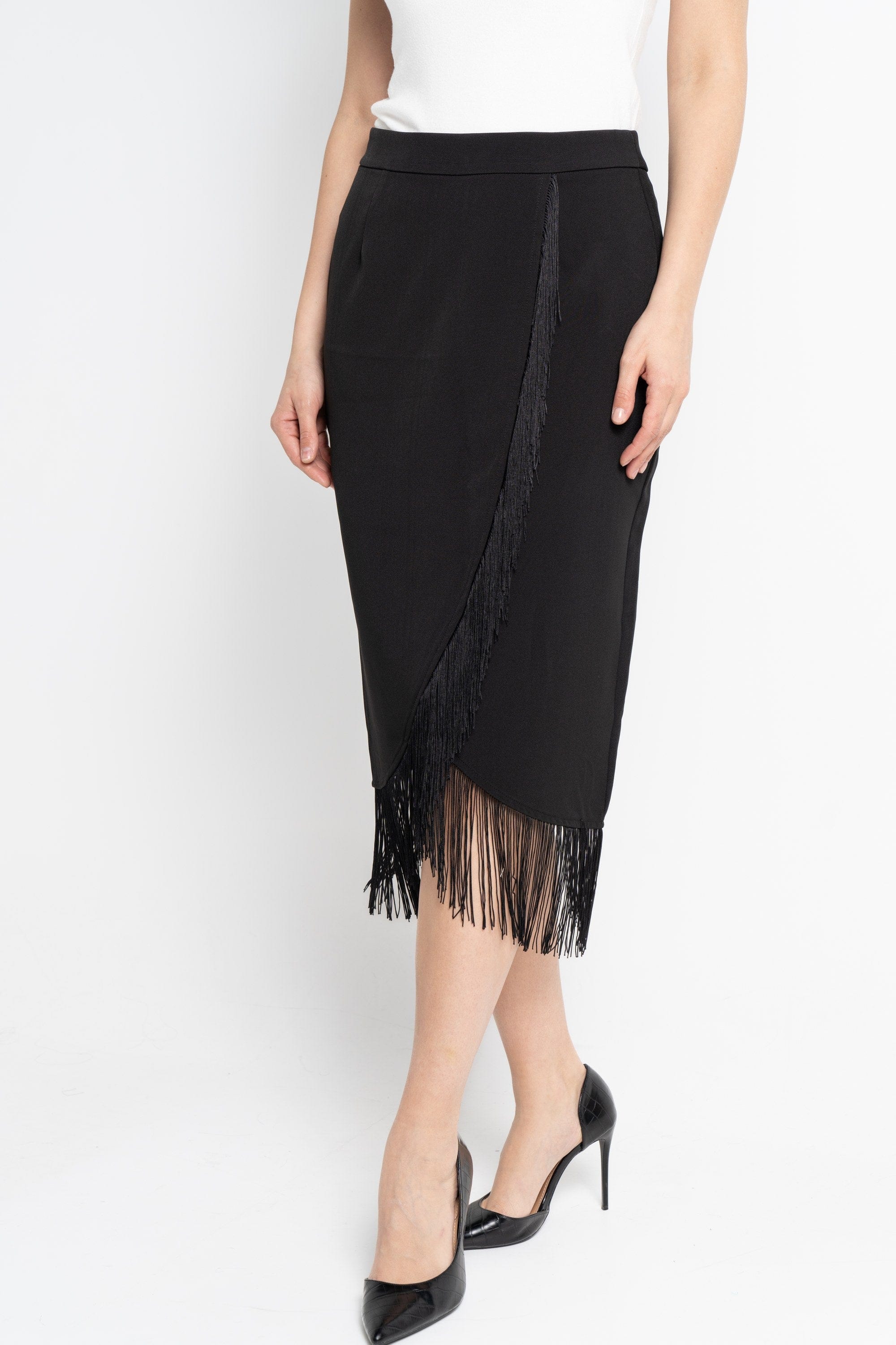 نتشي تنورة ميدي نسائية سادة بشراشيب