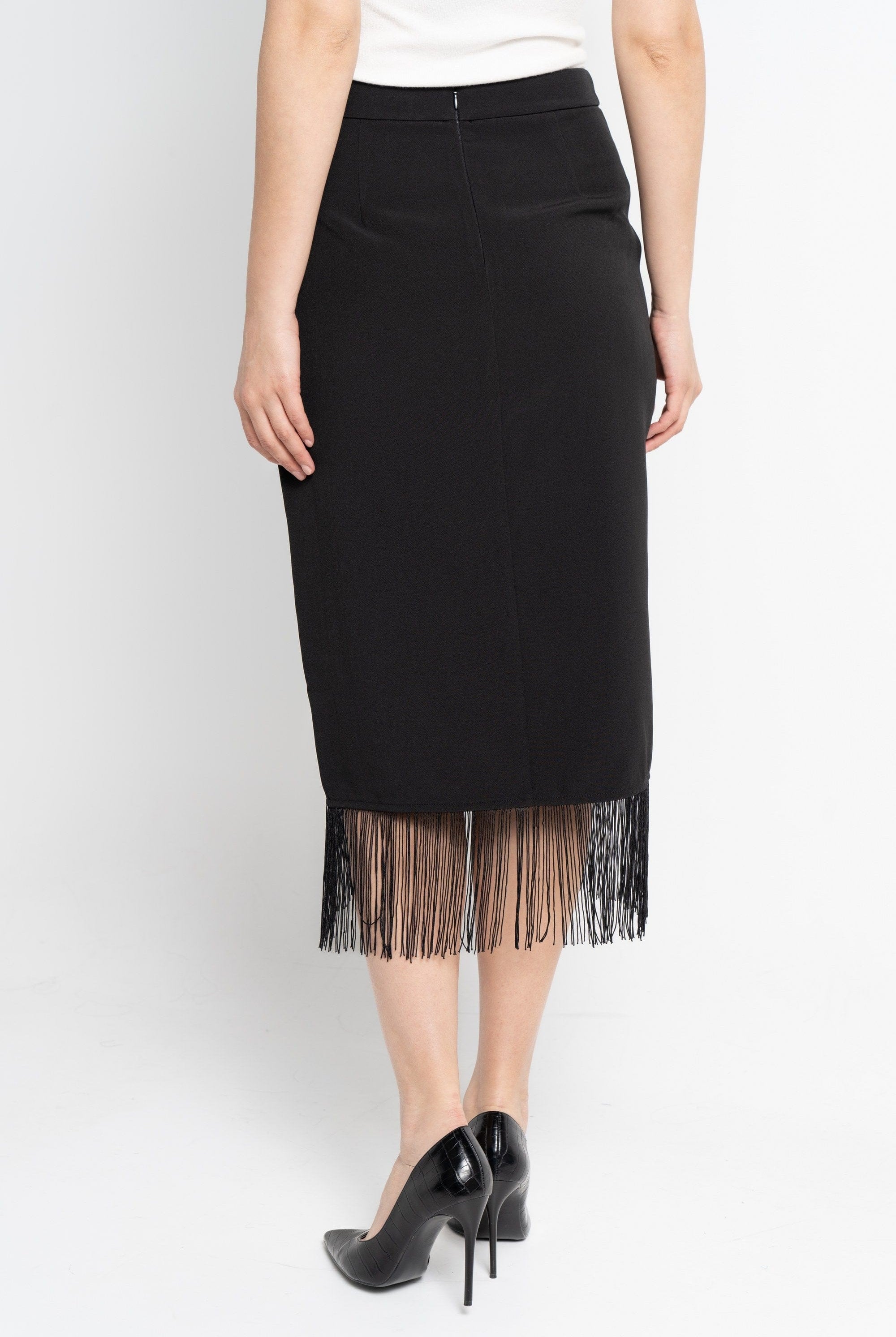 نتشي تنورة ميدي نسائية سادة بشراشيب