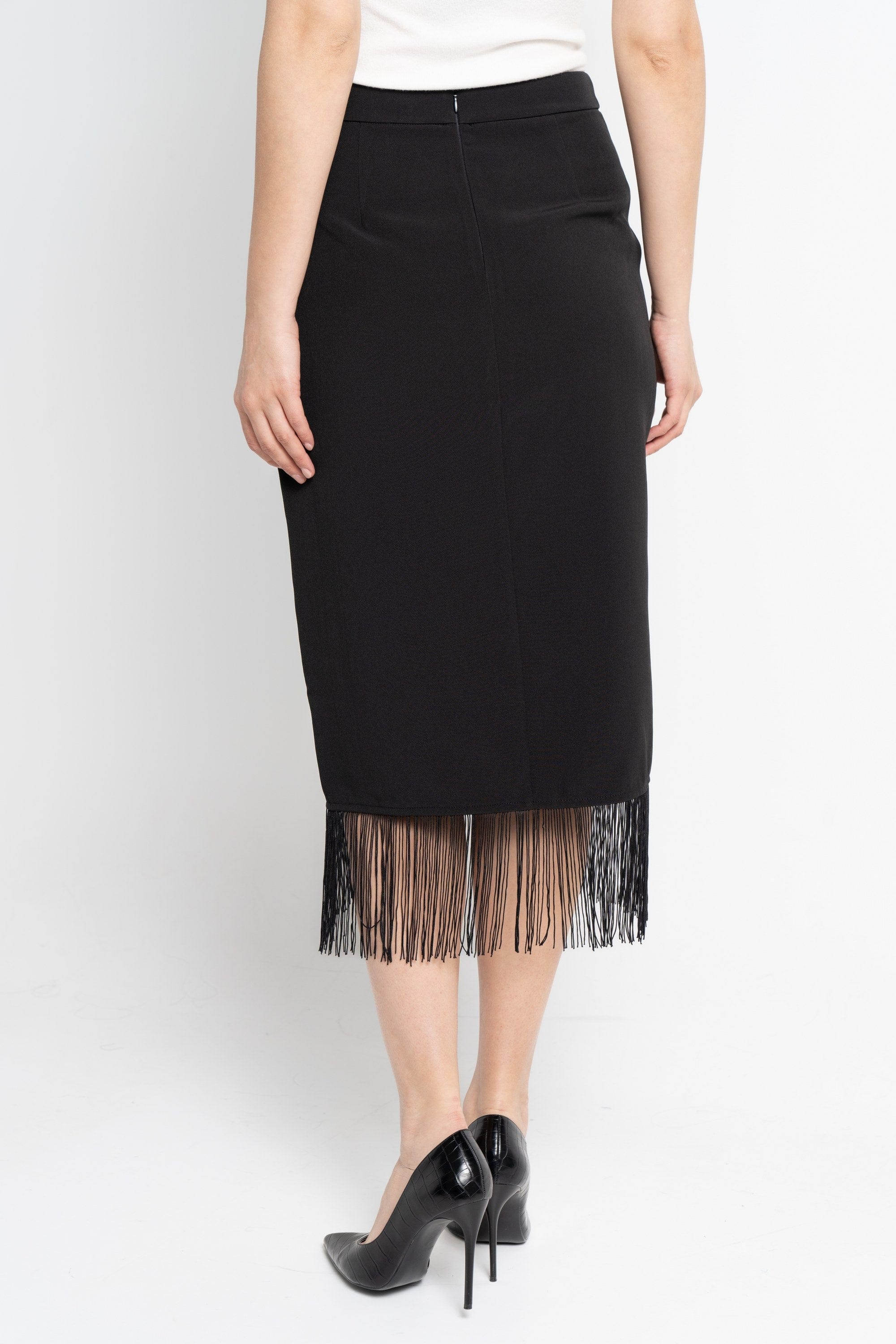 نتشي تنورة ميدي نسائية سادة بشراشيب