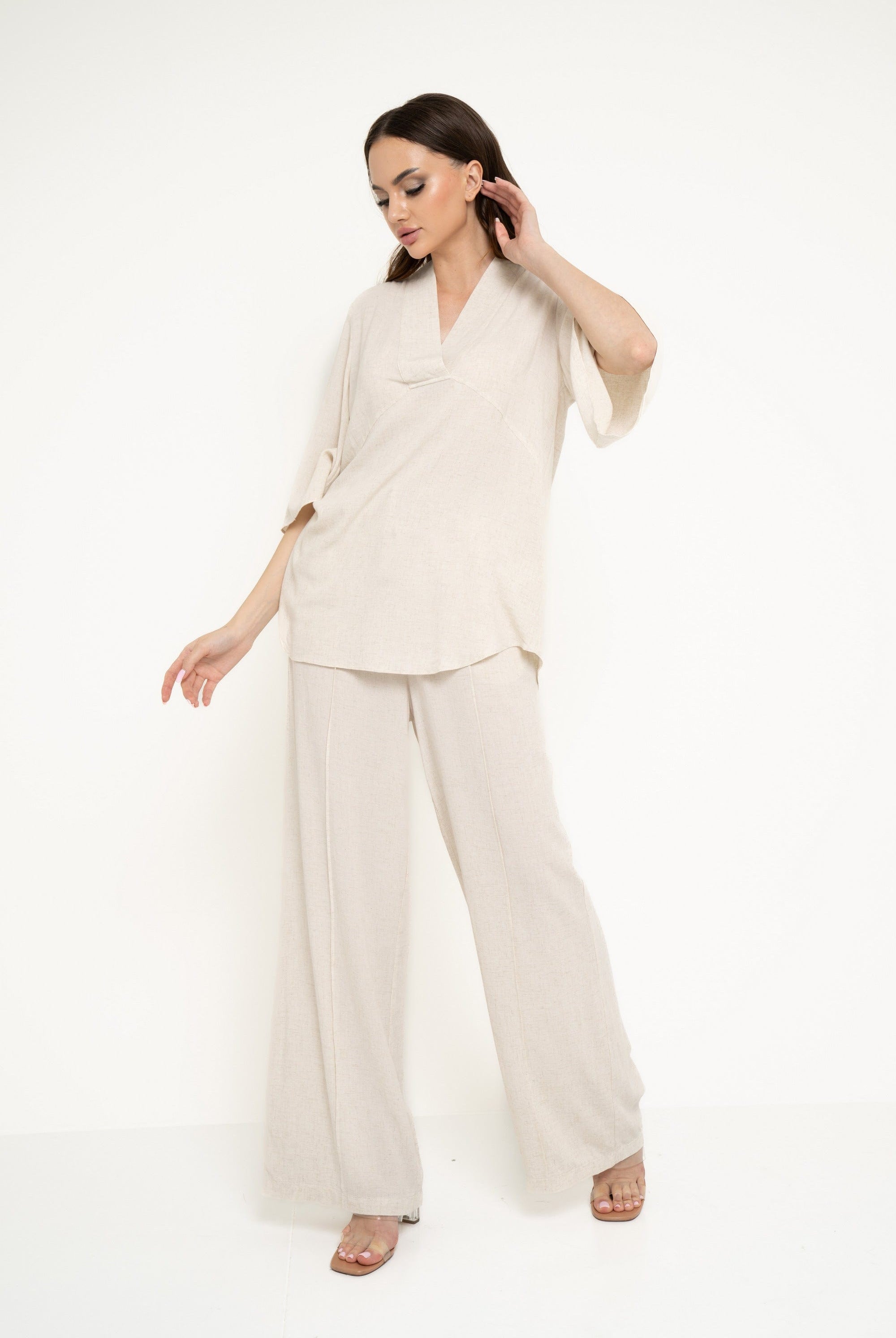 نتشي بنطلون طويل واسع سادة نسائي