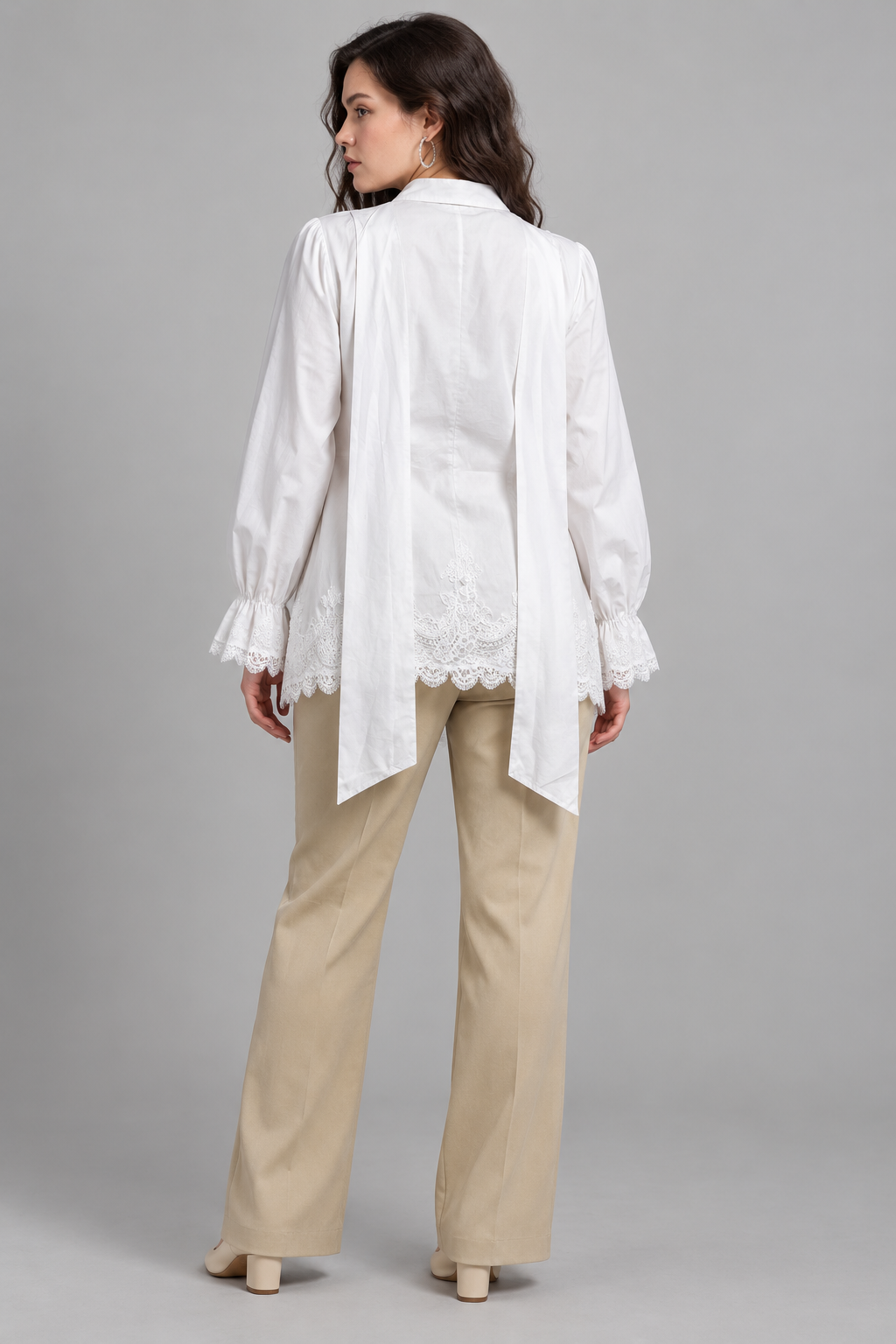 LIV0228AGI white blouse, back view on model Kamila