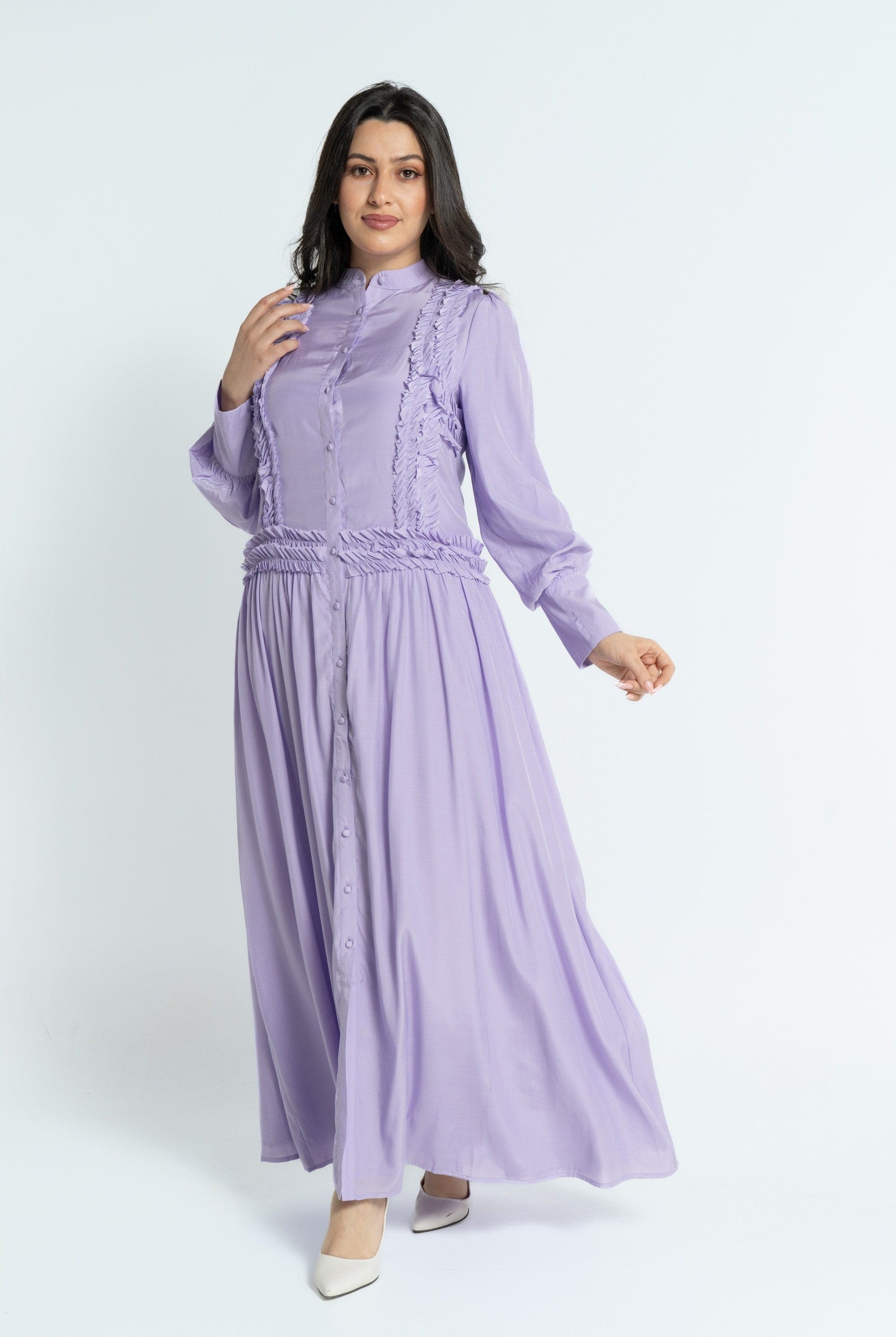 نتشي فستان ماكسي بأكمام طويلة بأزرار أمامية نسائي