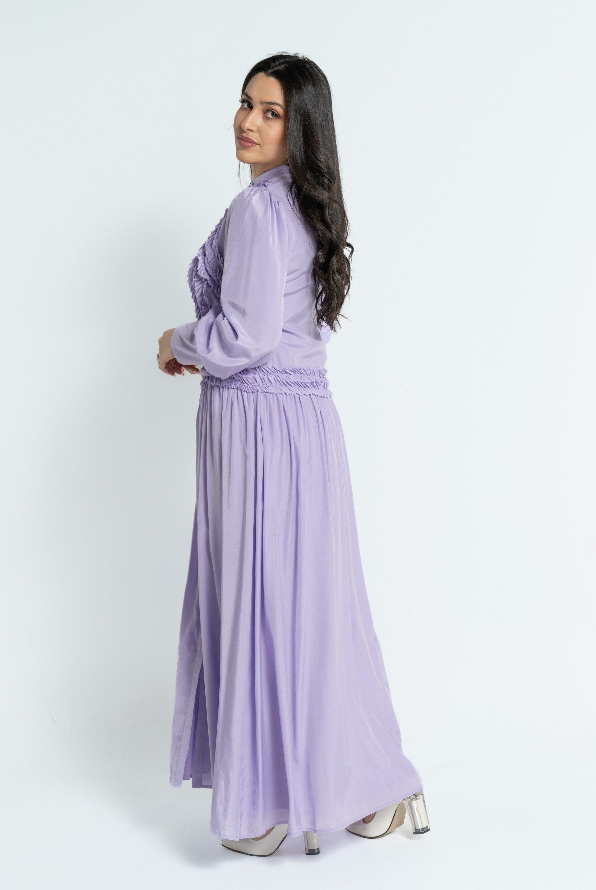 نتشي فستان ماكسي بأكمام طويلة بأزرار أمامية نسائي