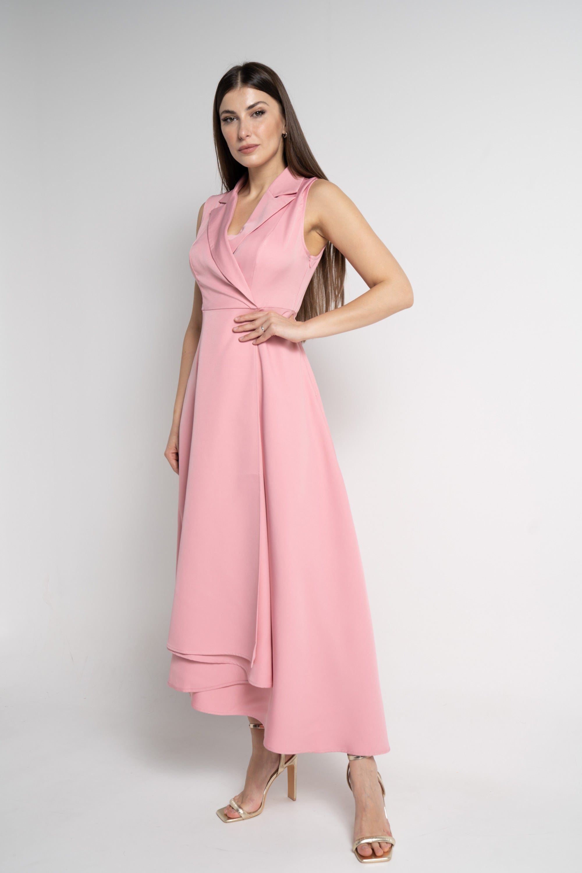 نتشي فستان ماكسي بدون أكمام سادة لف نسائي