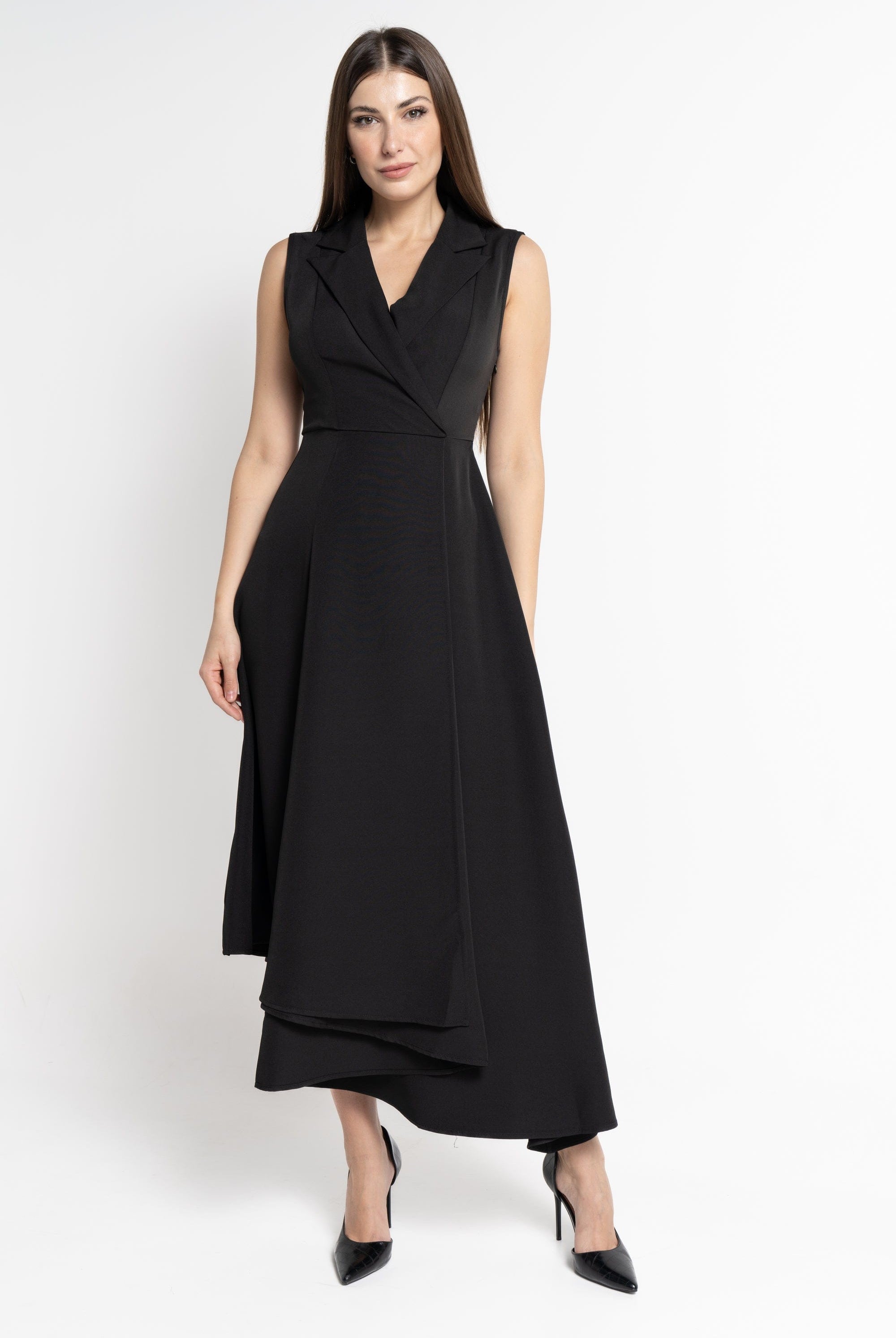 نتشي فستان ماكسي بدون أكمام سادة لف نسائي