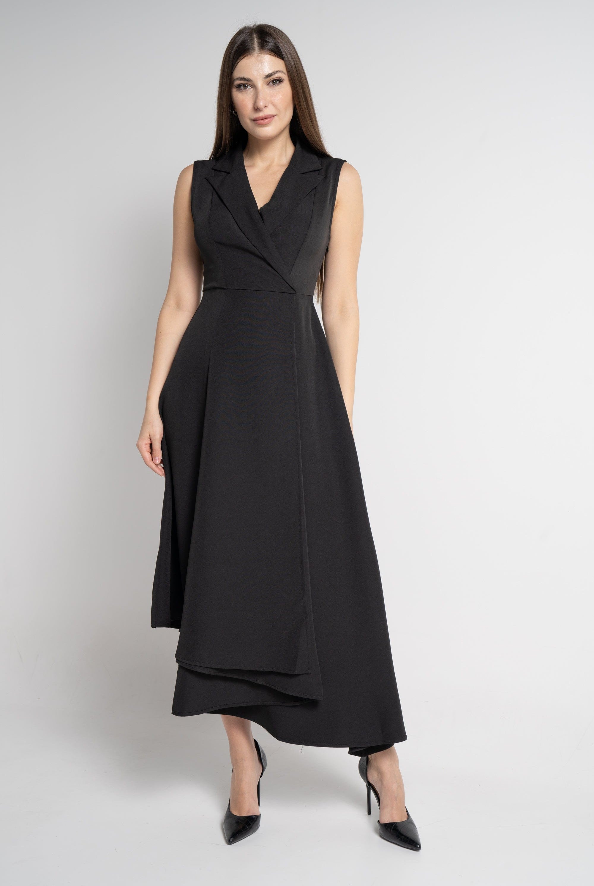 نتشي فستان ماكسي بدون أكمام سادة لف نسائي