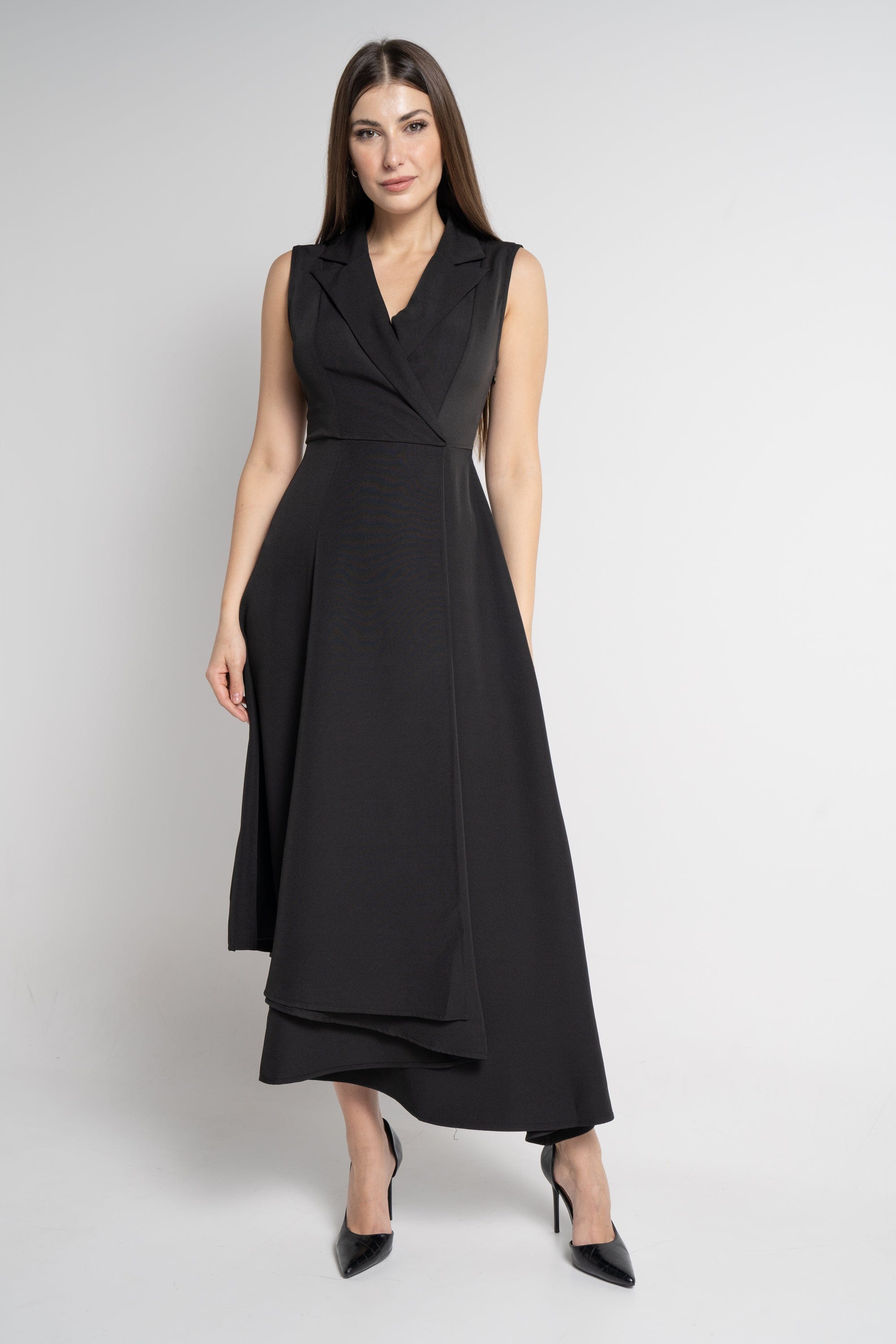 نتشي فستان ماكسي بدون أكمام سادة لف نسائي