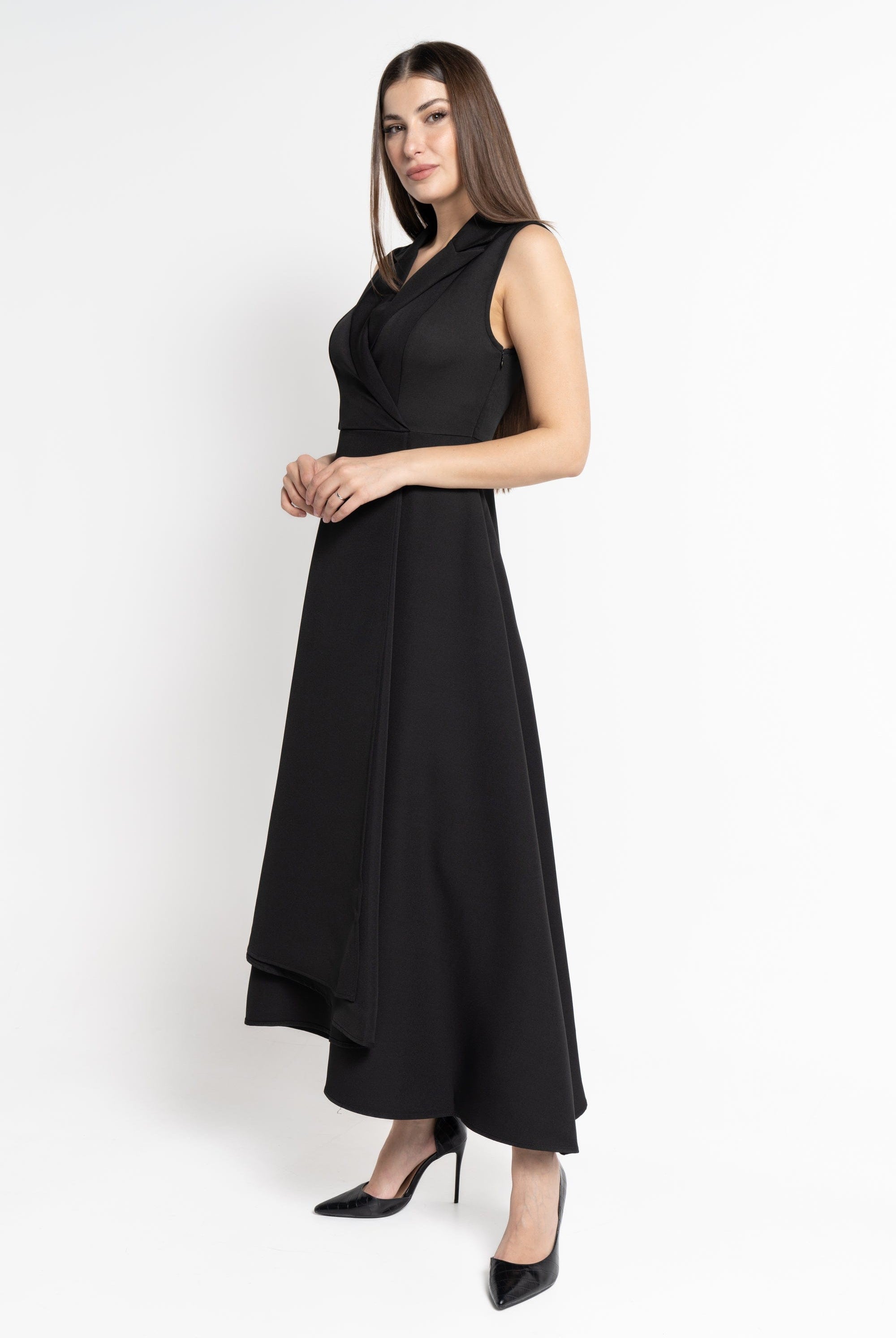 نتشي فستان ماكسي بدون أكمام سادة لف نسائي