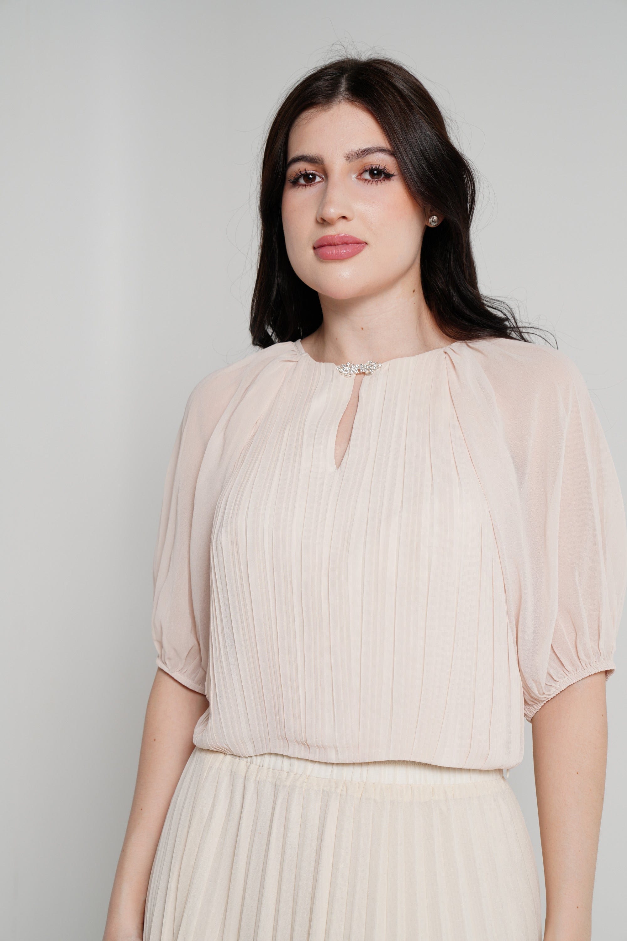 نتشي بلوزة بأكمام 3/4 بكسرات خصر مرتفع نسائي