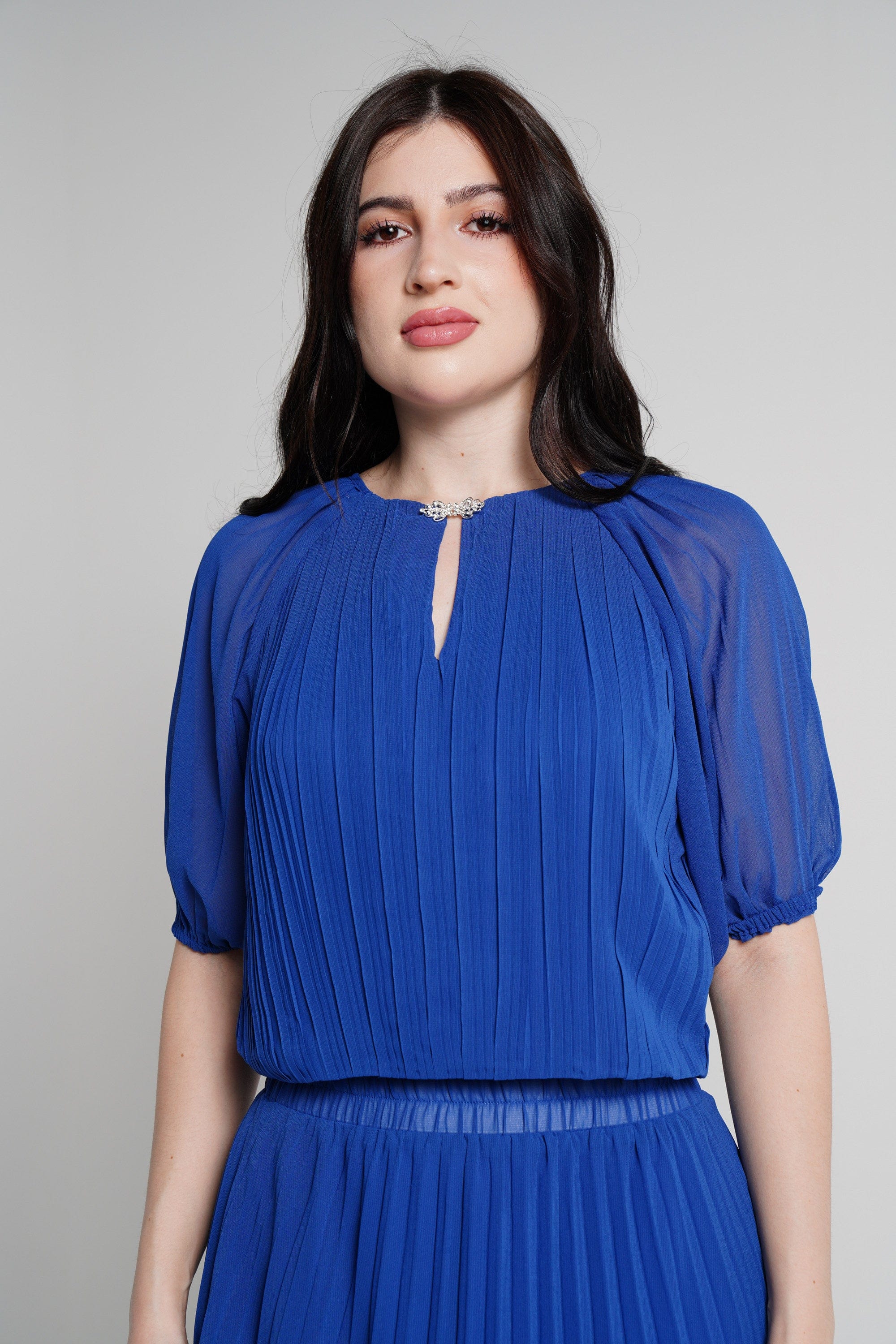 نتشي بلوزة بأكمام 3/4 بكسرات خصر مرتفع نسائي