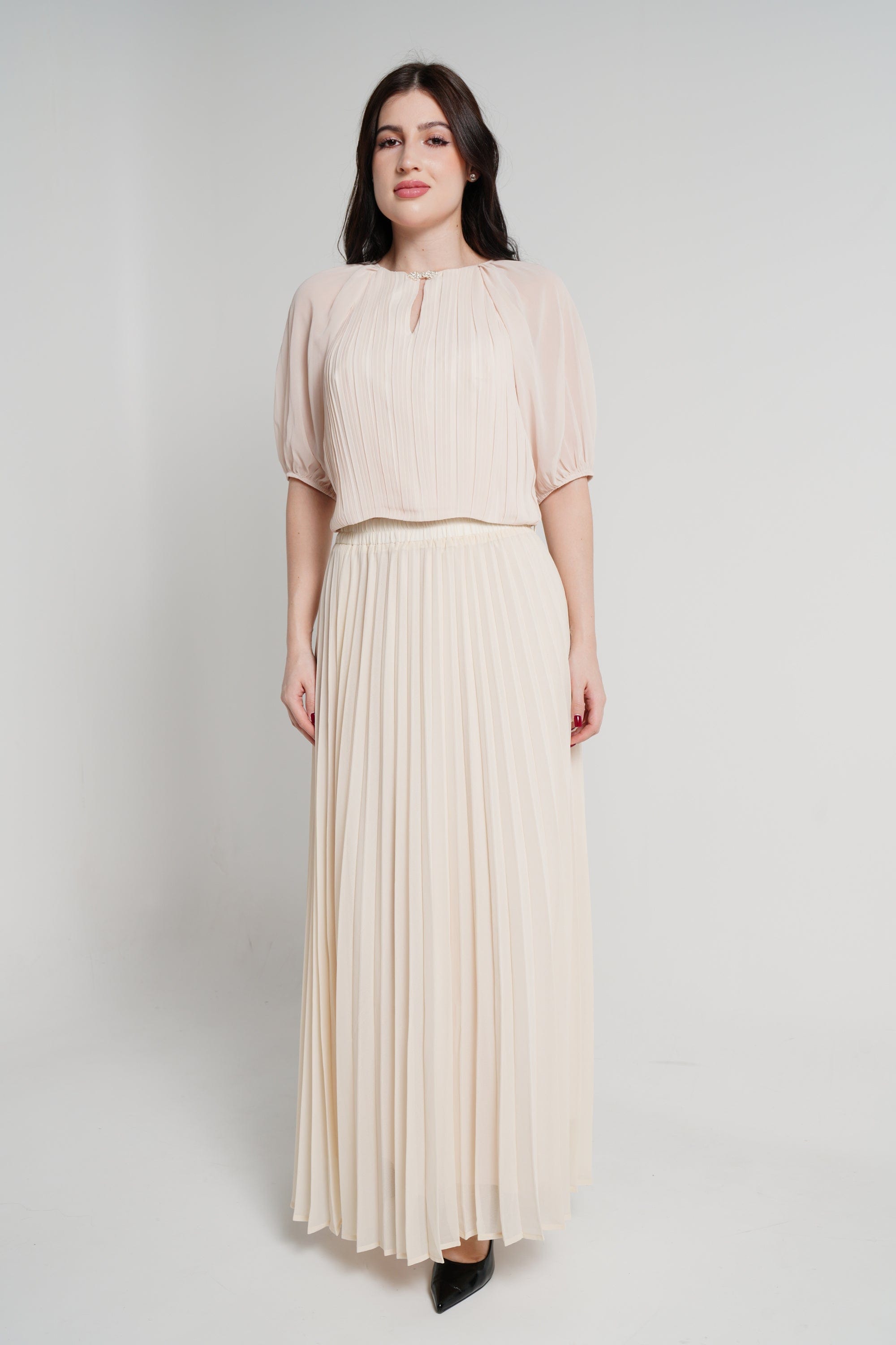 نتشي بلوزة بأكمام 3/4 بكسرات خصر مرتفع نسائي