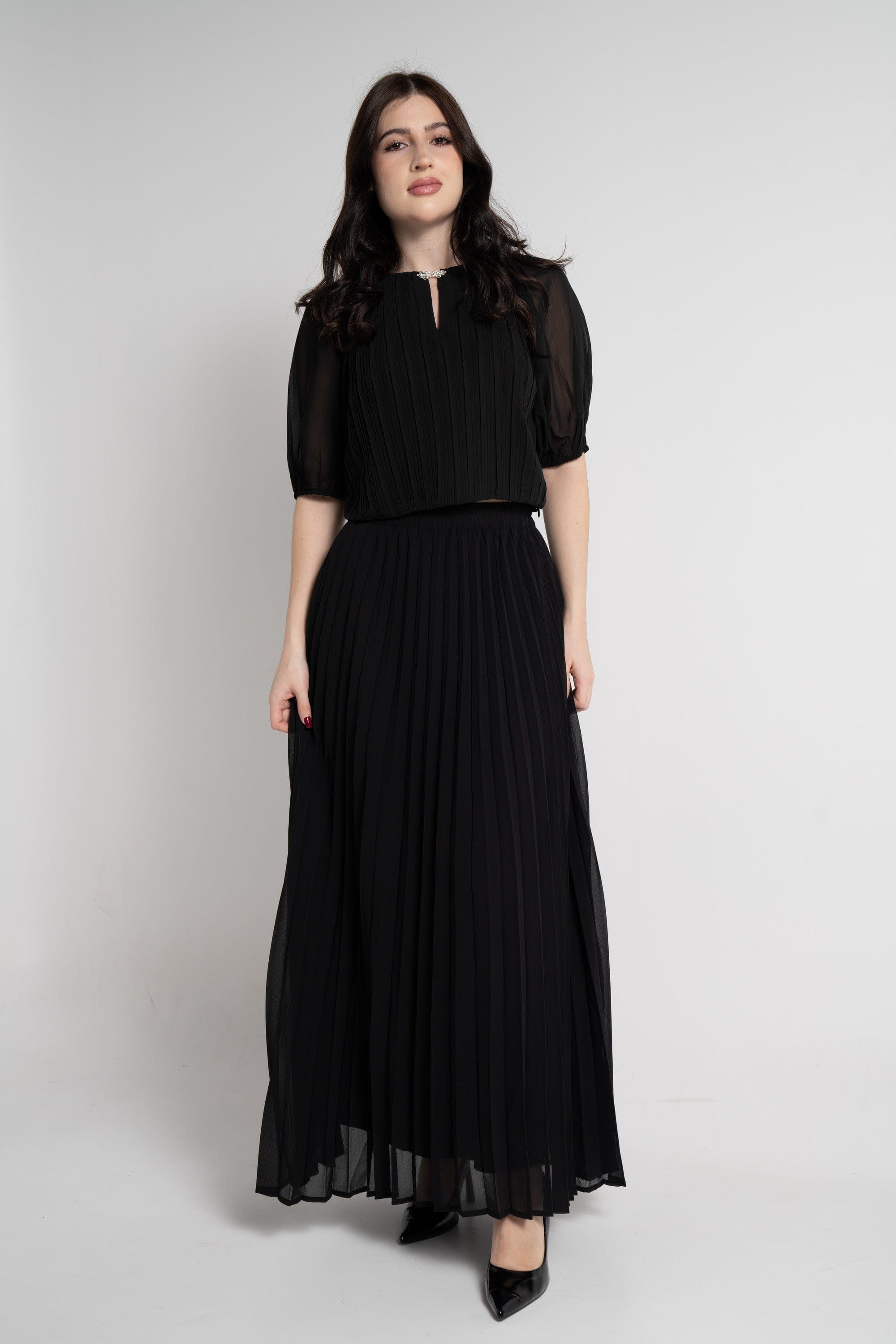 نتشي بلوزة بأكمام 3/4 بكسرات خصر مرتفع نسائي