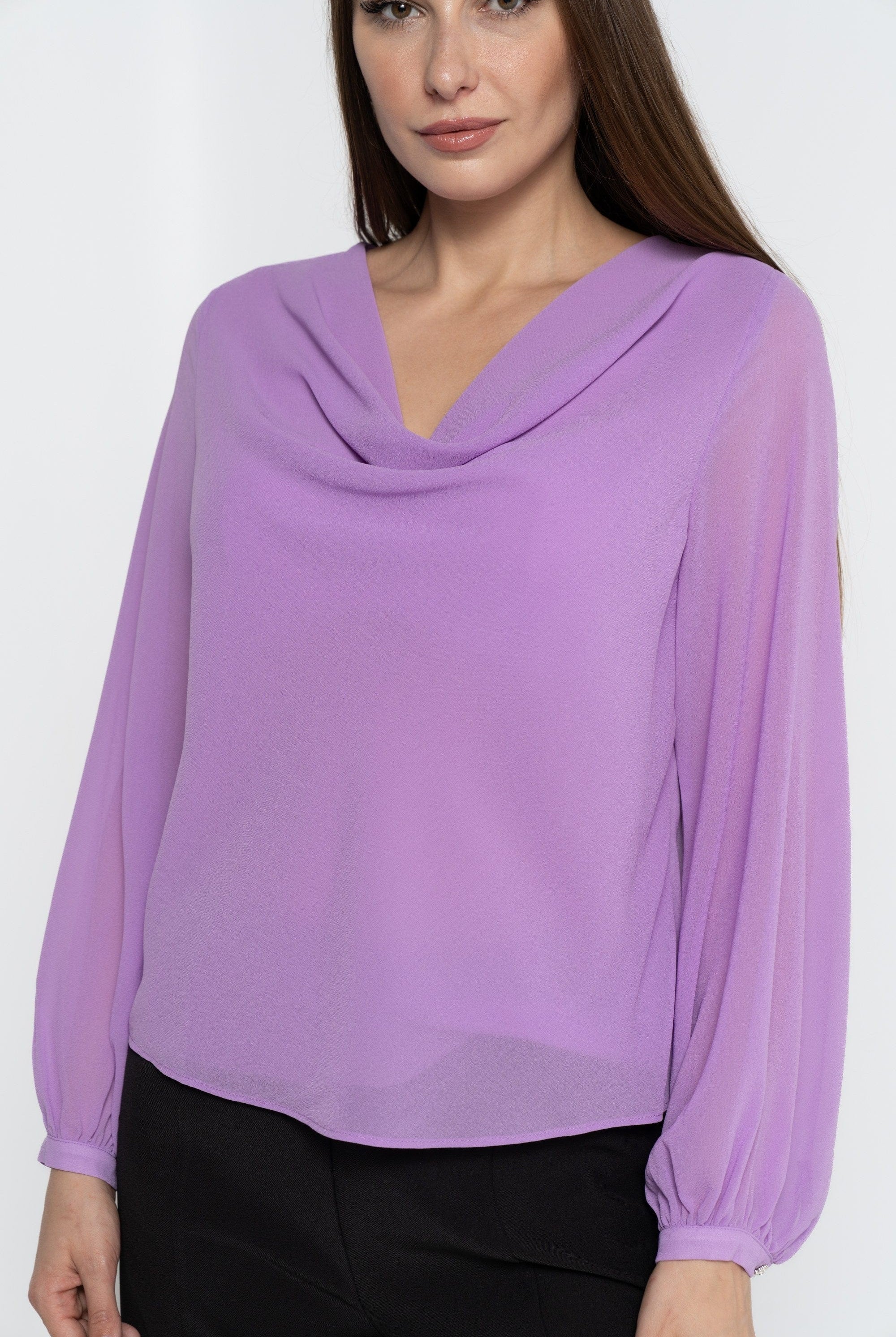 نتشي بلوزة بأكمام طويلة نسائية سادة شيفون