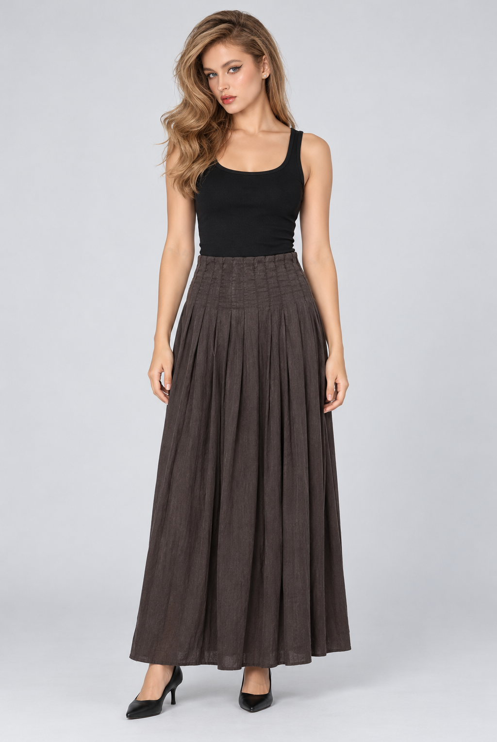 LV1111S263AN brown skirt on model, full front