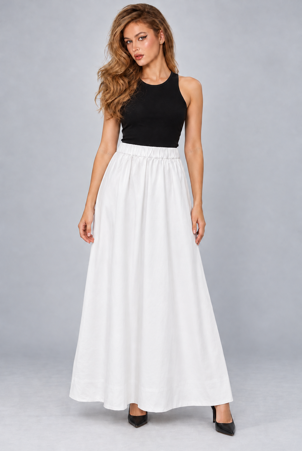 LV1324S263HZ white skirt on model, full front view
