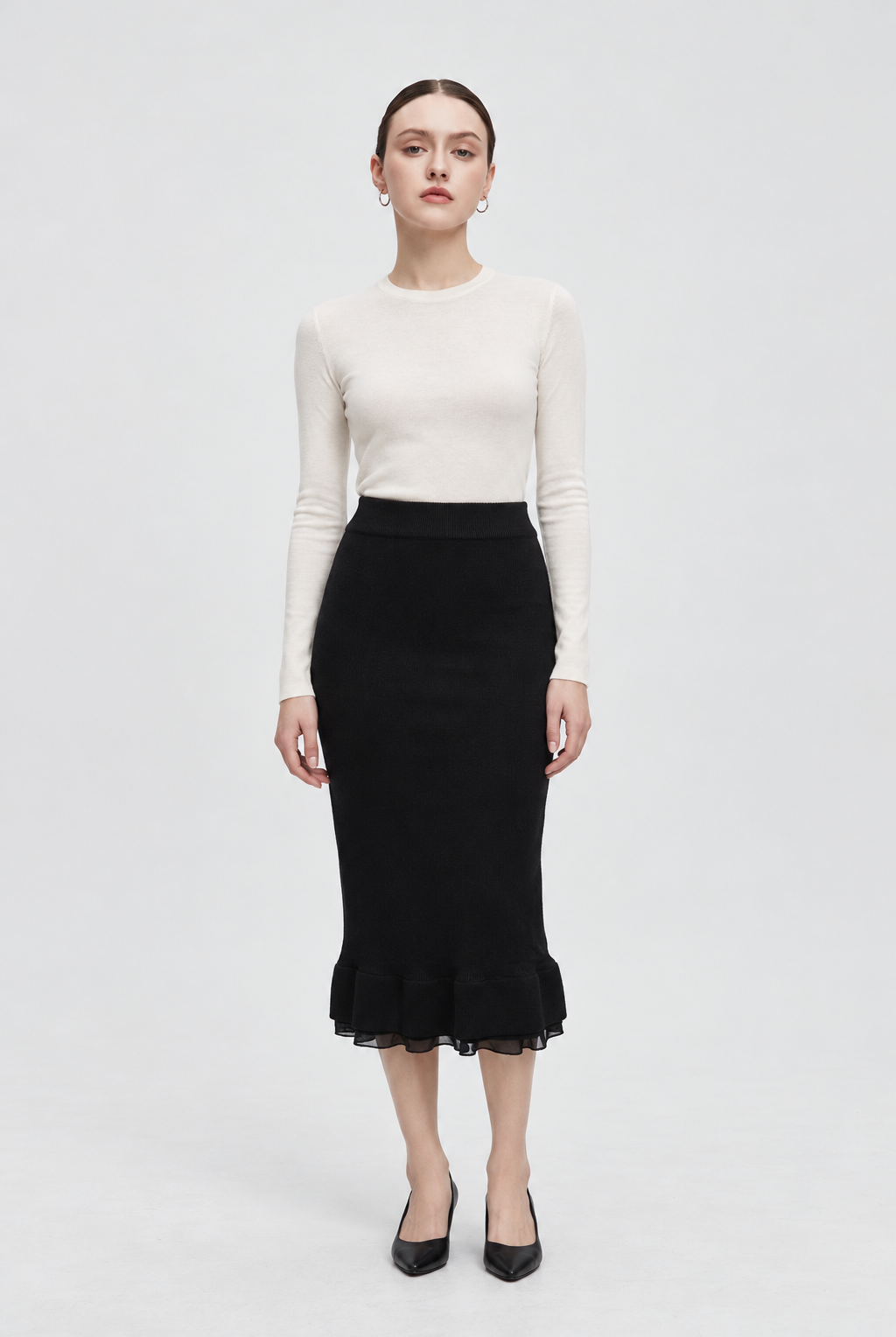 Black midi skirt — garment-focused front