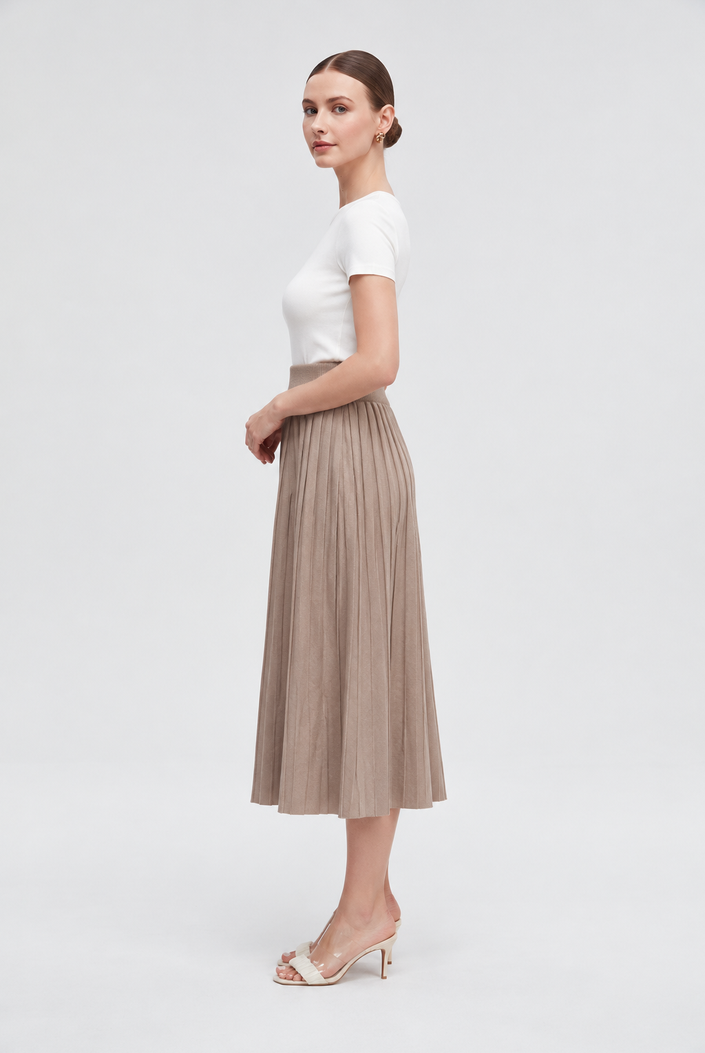 Beige midi skirt — side view