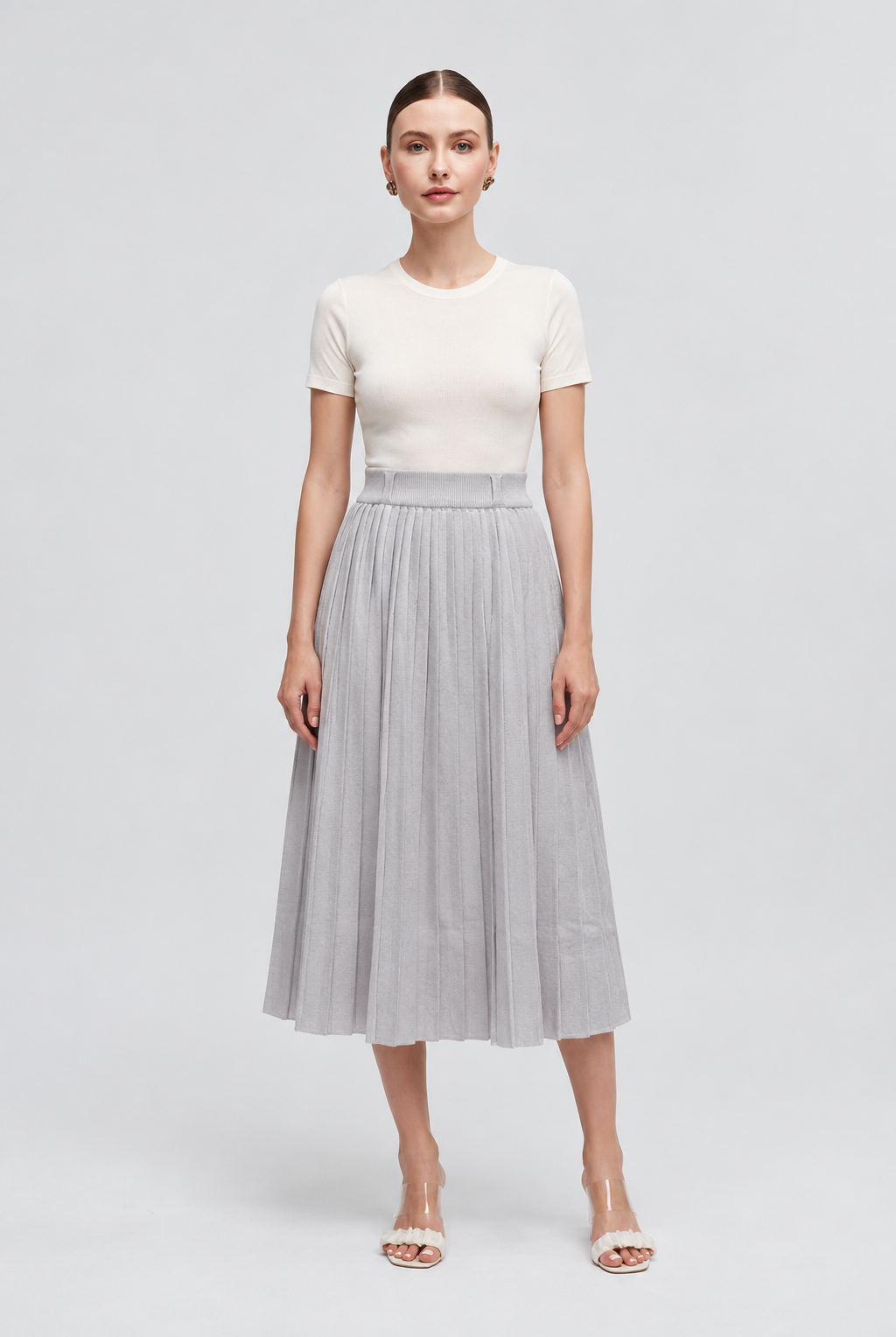 Gray midi skirt — full front
