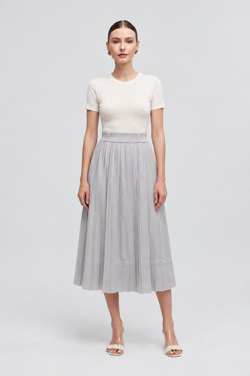 Gray midi skirt — full front