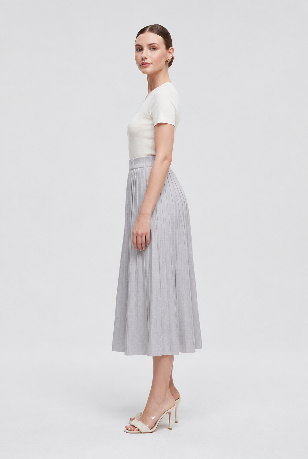 Gray midi skirt — side view
