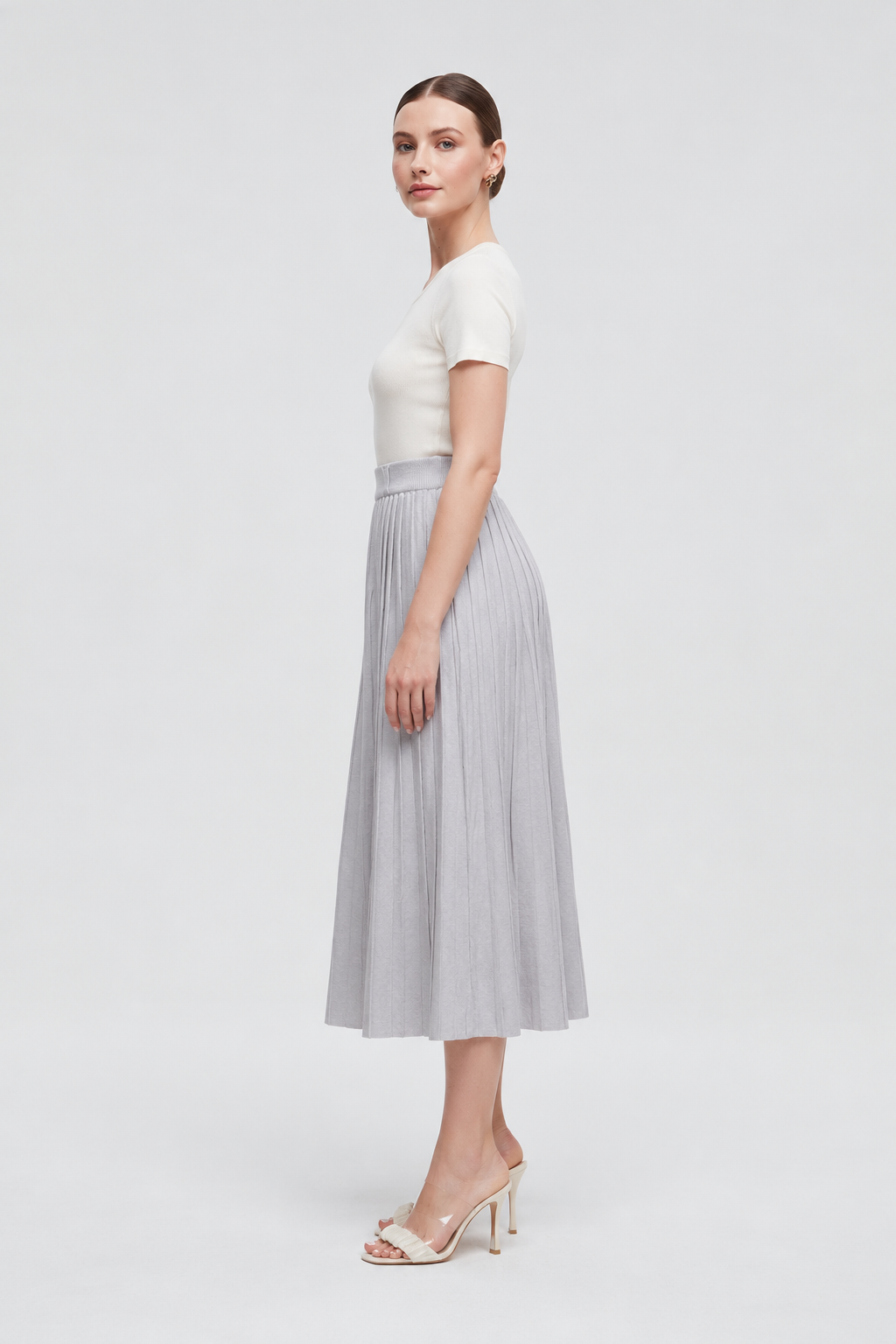 Gray midi skirt — side view