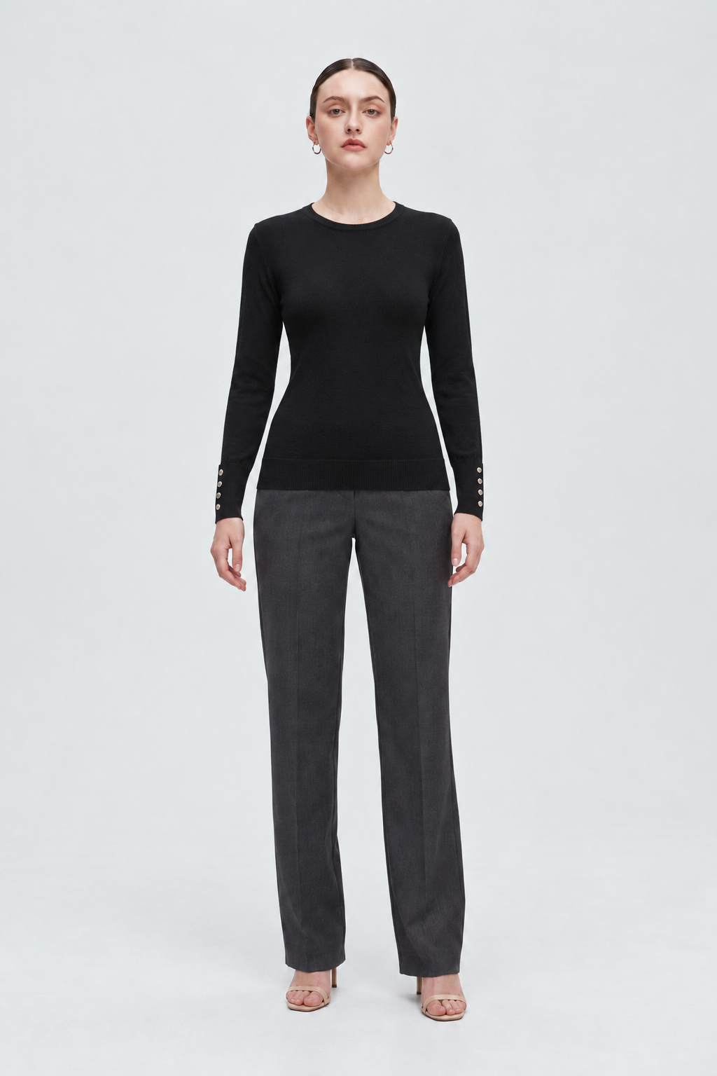 MA0762W264CDY black long sleeve top on Alice - full front