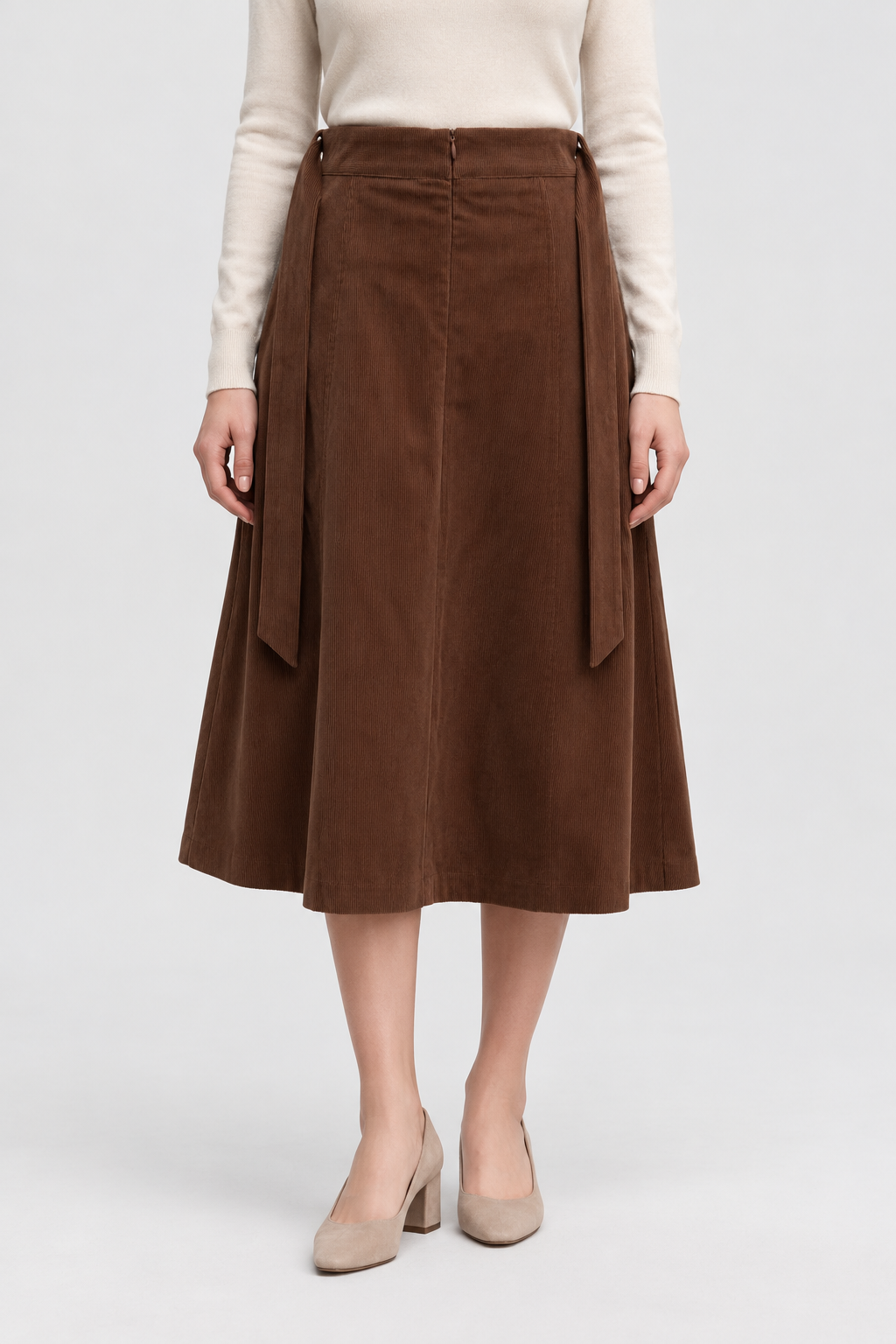 MA0873W264WN brown corduroy skirt, garment-focused front