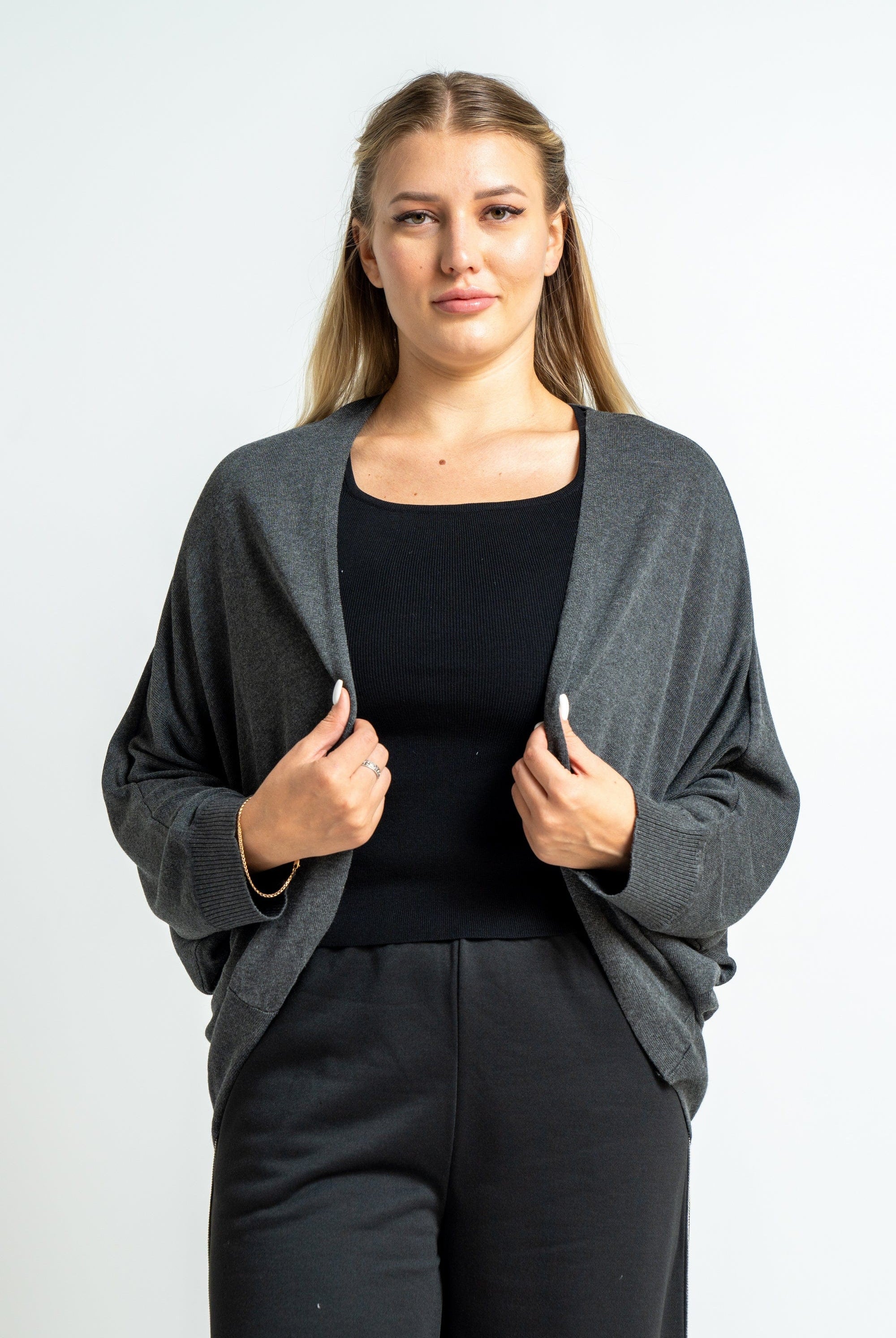 ميكا كارديجان بأكمام طويلة مفتوحه سادة منسوج