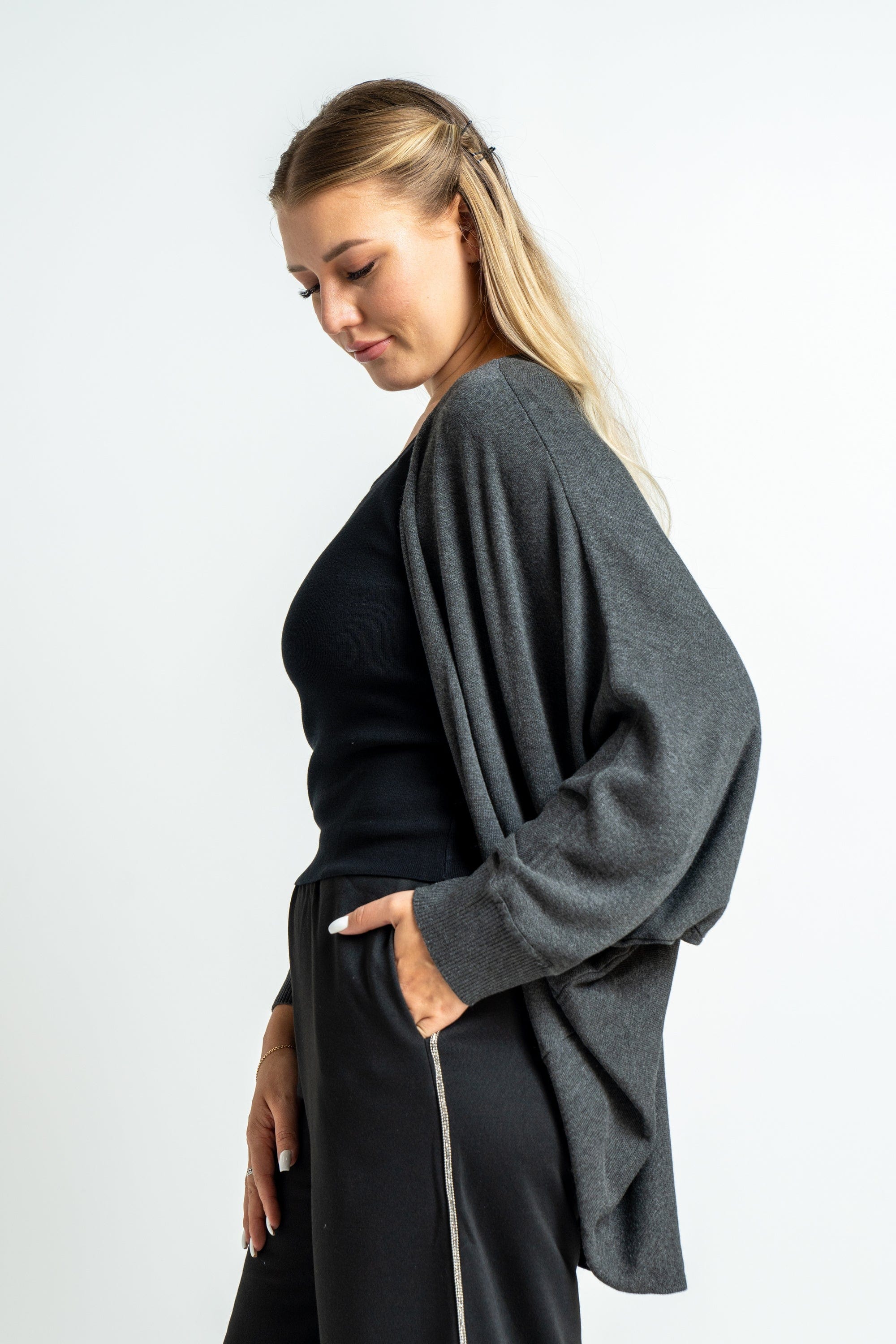 ميكا كارديجان بأكمام طويلة مفتوحه سادة منسوج