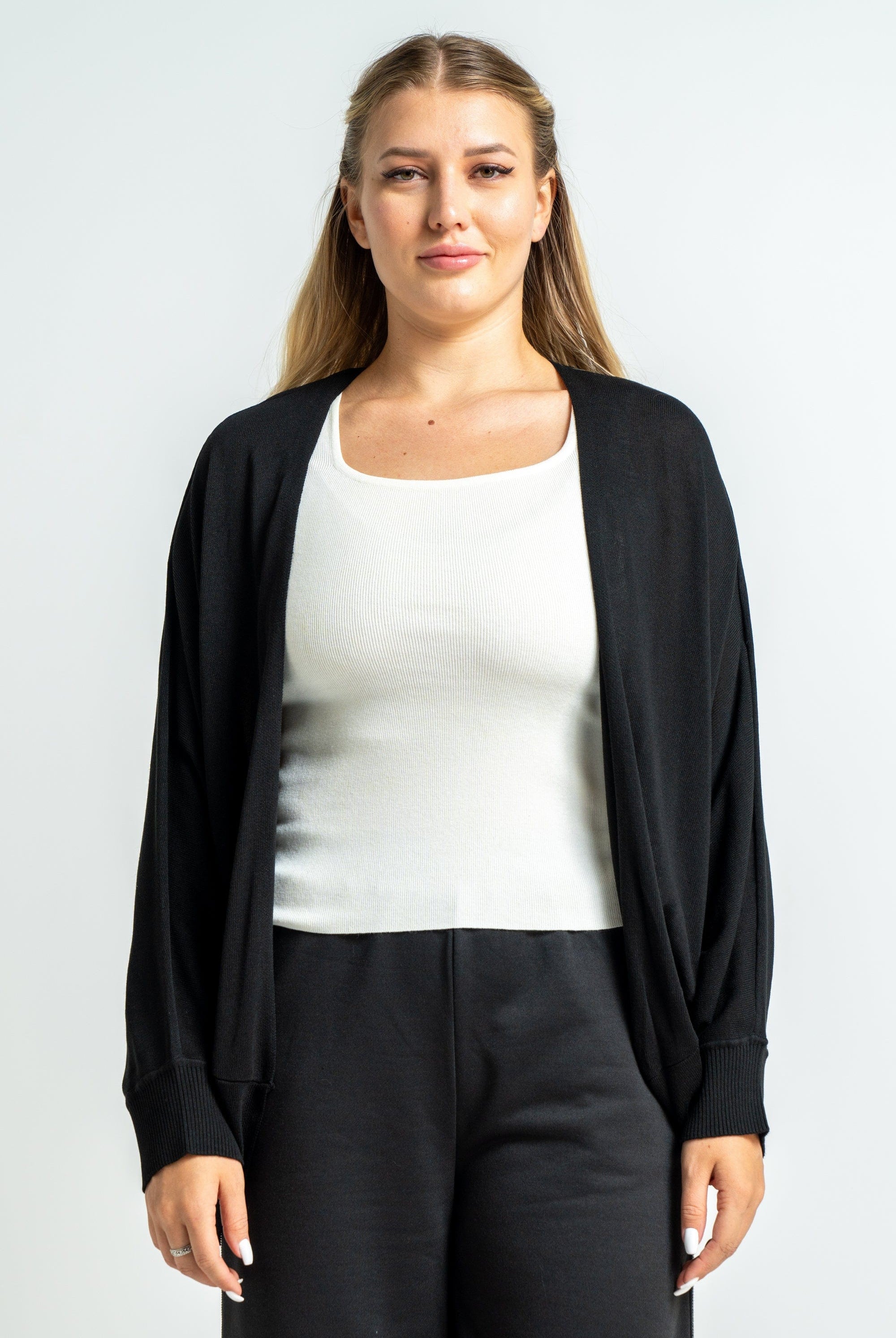 ميكا كارديجان بأكمام طويلة مفتوحه سادة منسوج