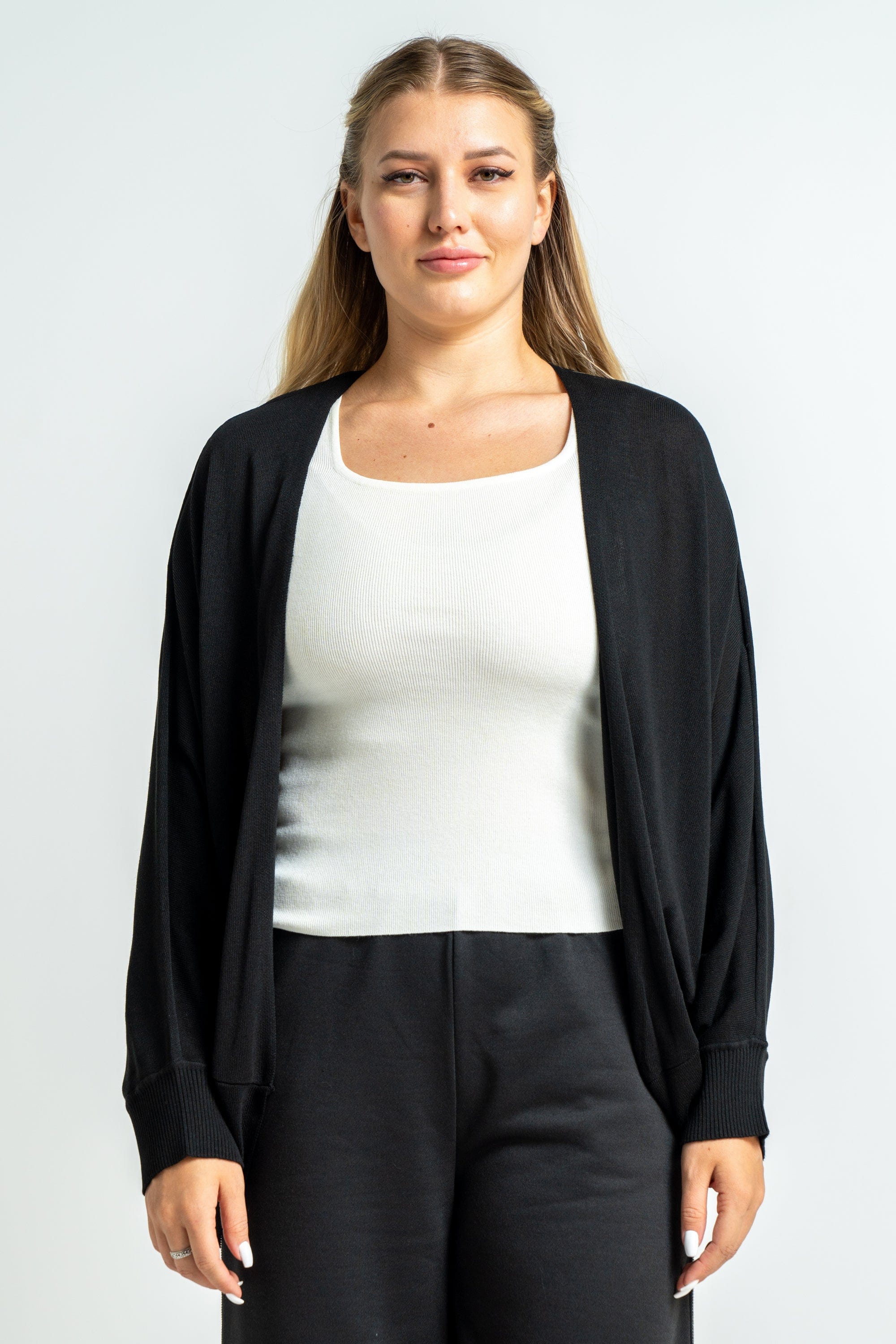 ميكا كارديجان بأكمام طويلة مفتوحه سادة منسوج