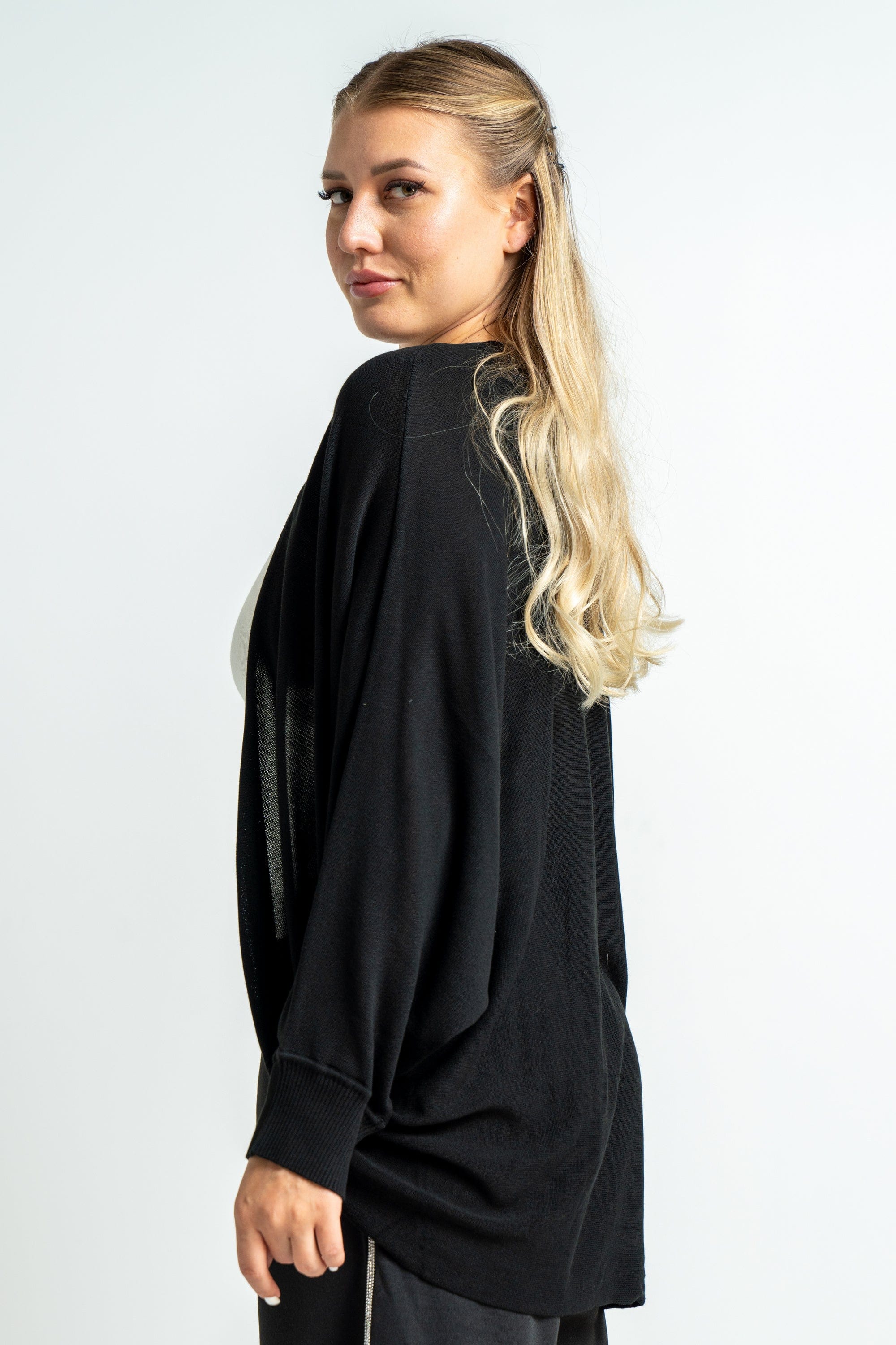 ميكا كارديجان بأكمام طويلة مفتوحه سادة منسوج