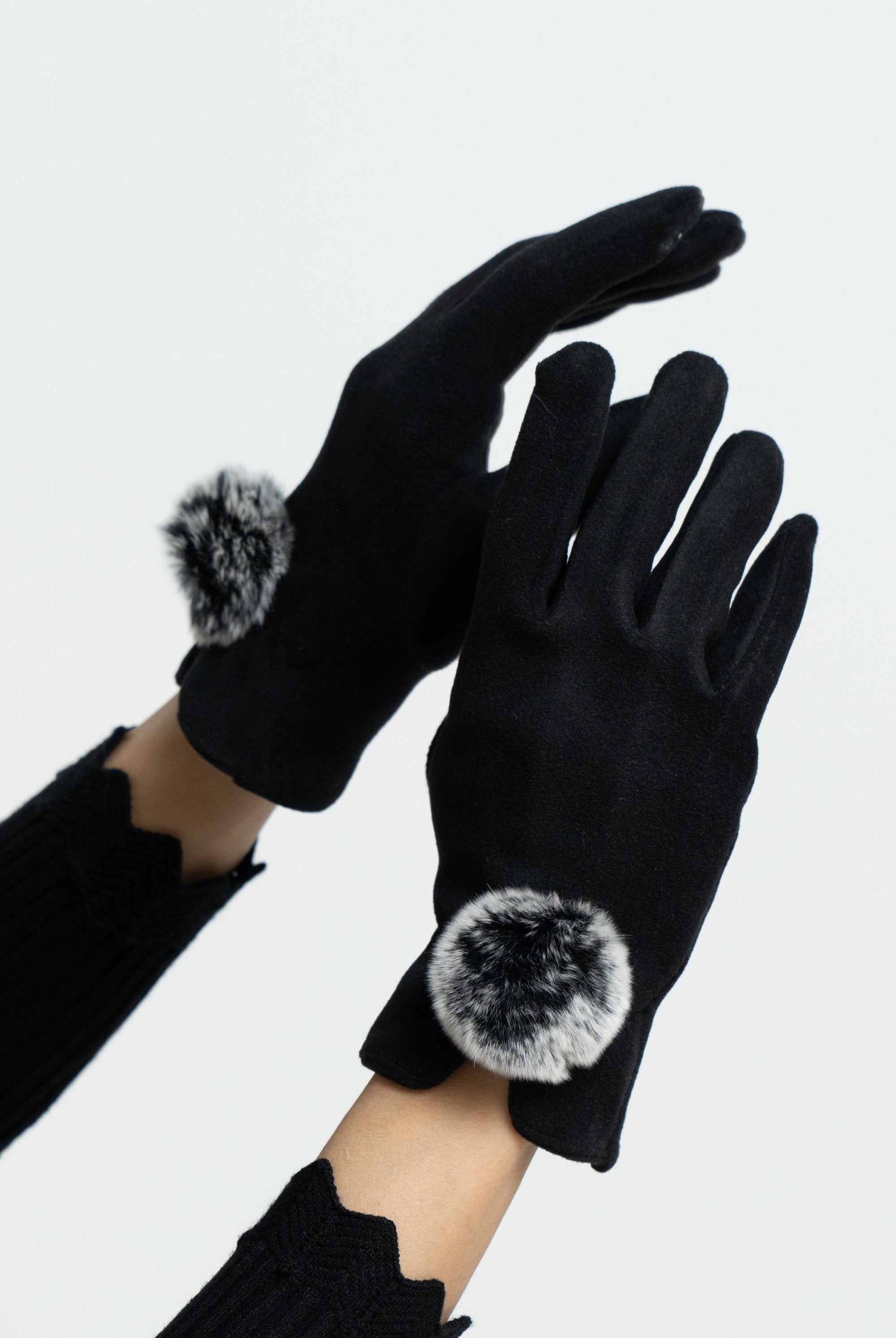 ميكا قفازات نسائية سادة بقطعة فرو