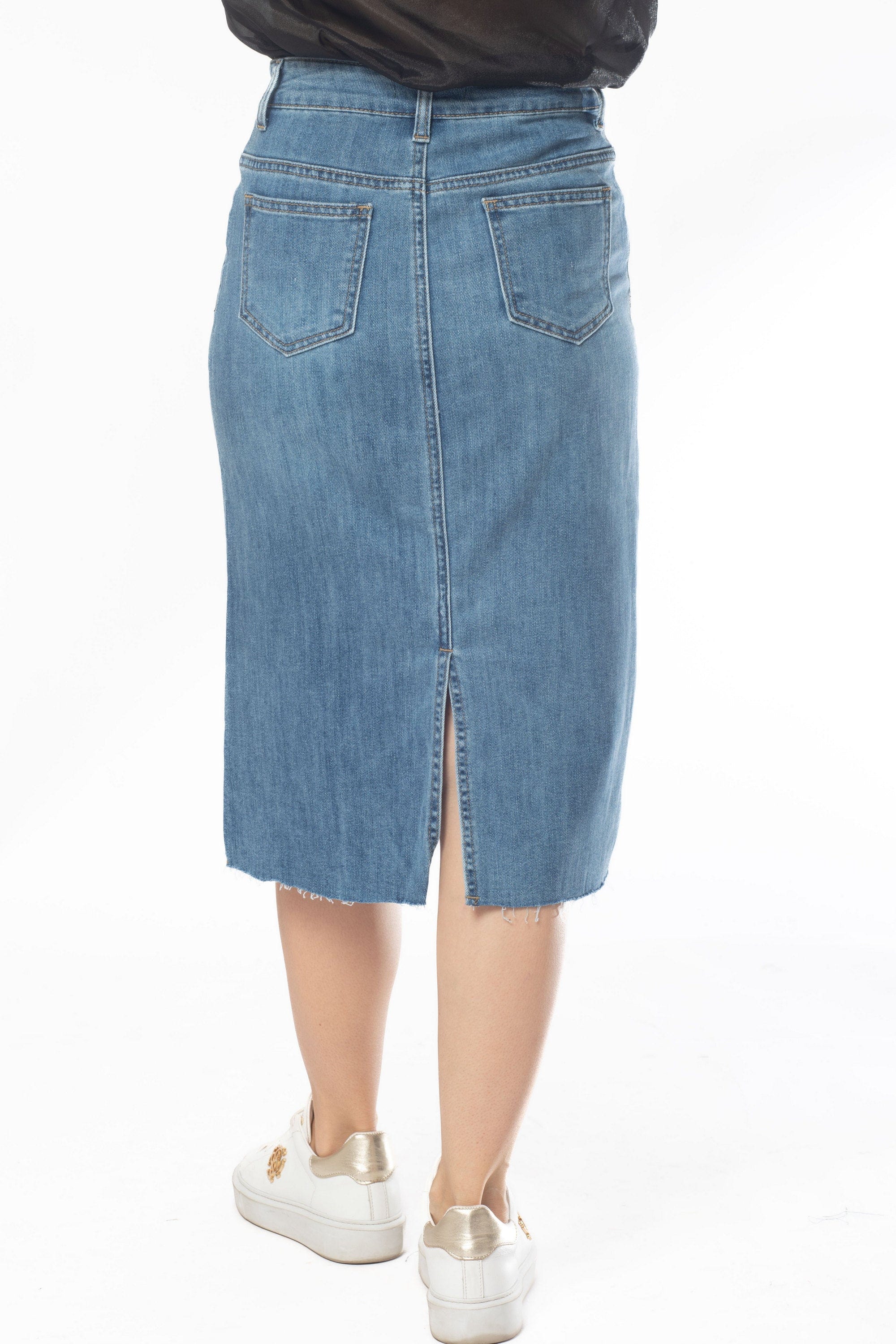 ميكا تنورة ميدي جينز مزين بالدانتيل نسائي