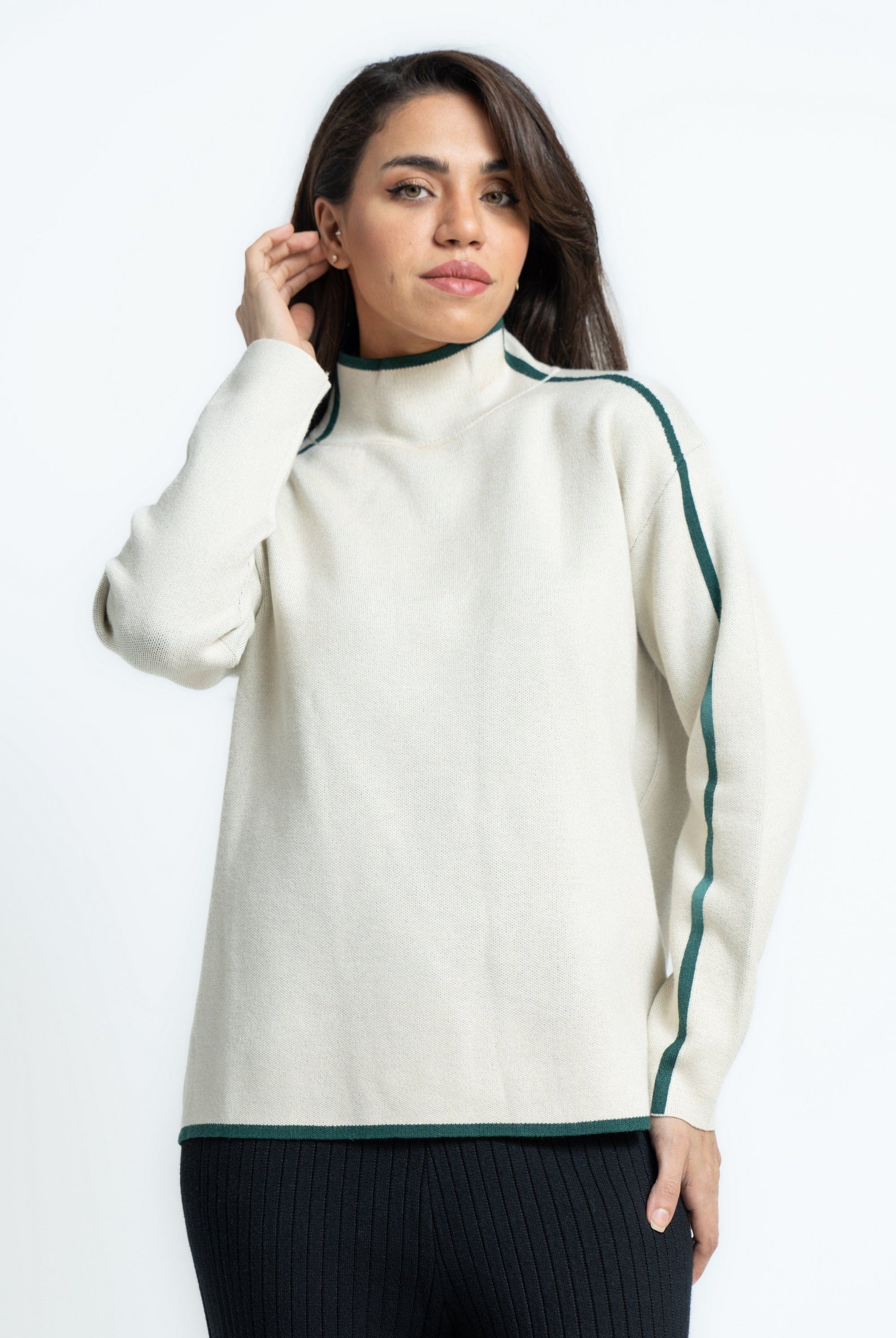 ميكا بلوفر منقوش لونين كم طويل نسائي