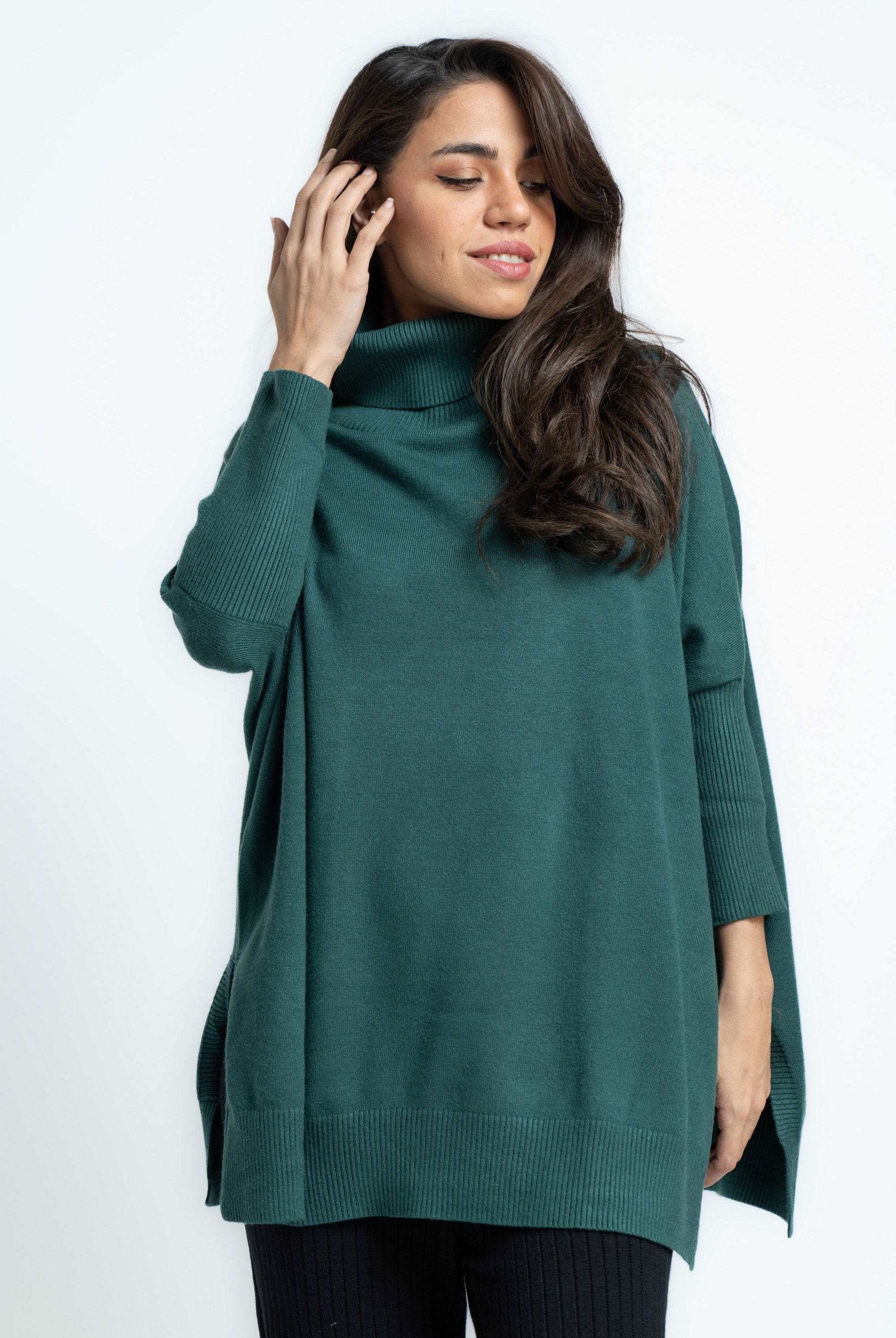 ميكا بلوفر نسائى برقبة عالية سادة كم طويل