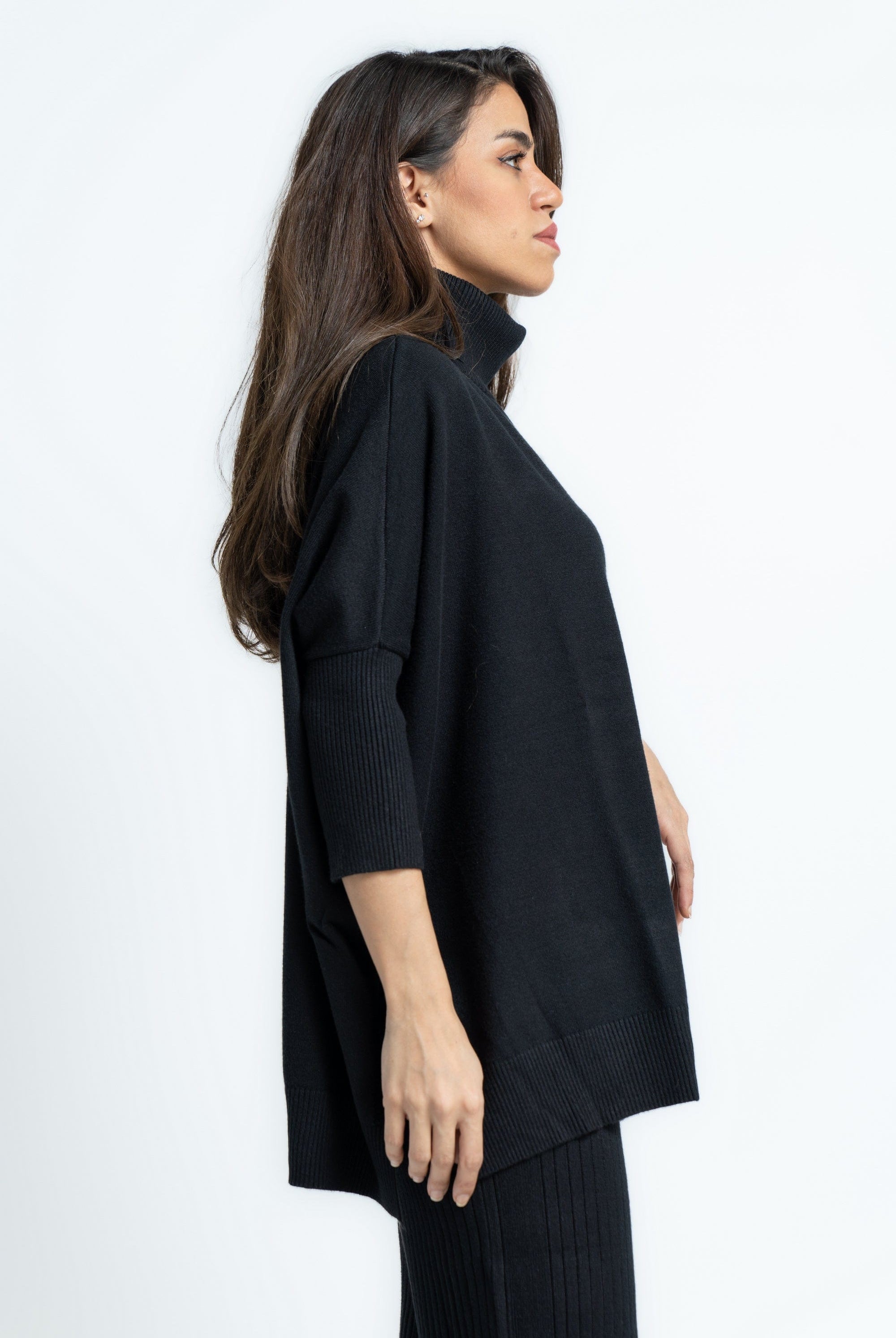 ميكا بلوفر نسائى برقبة عالية سادة كم طويل