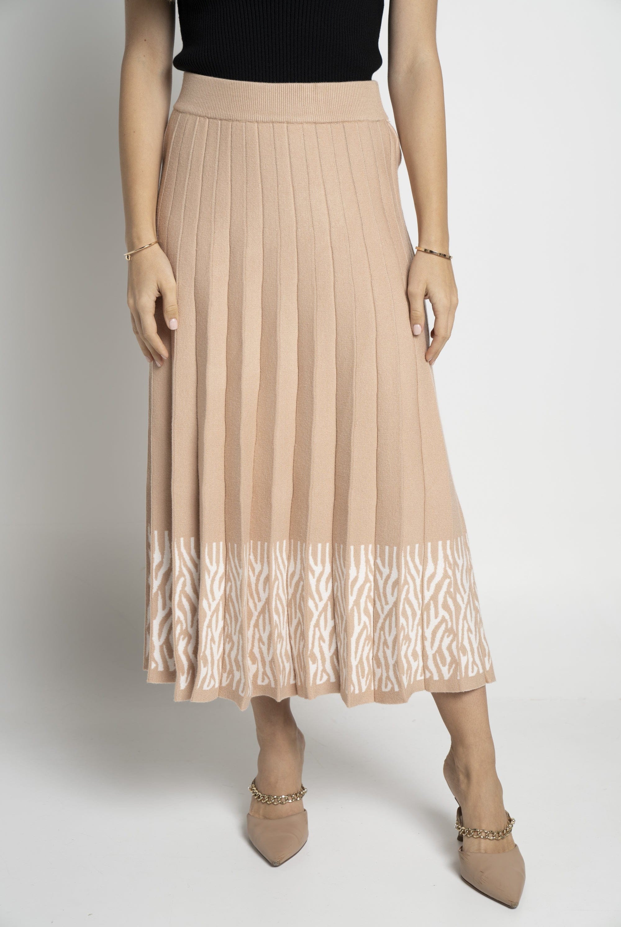 ميكا تنورة ميدي نسائي منقوشة من الذيل بطيات