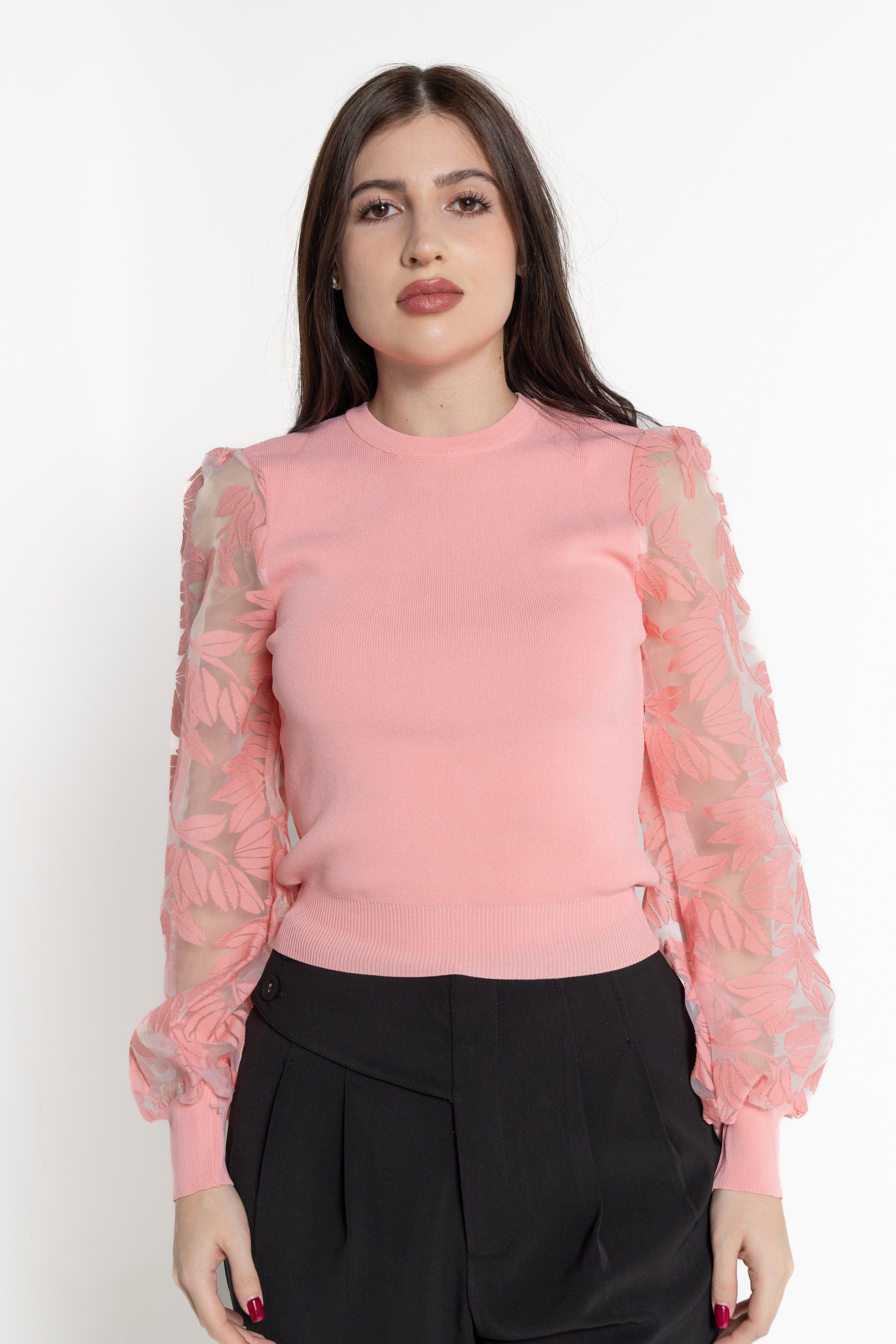 ميكا بلوزة بأكمام طويلة نسائية شفافة مطرزة