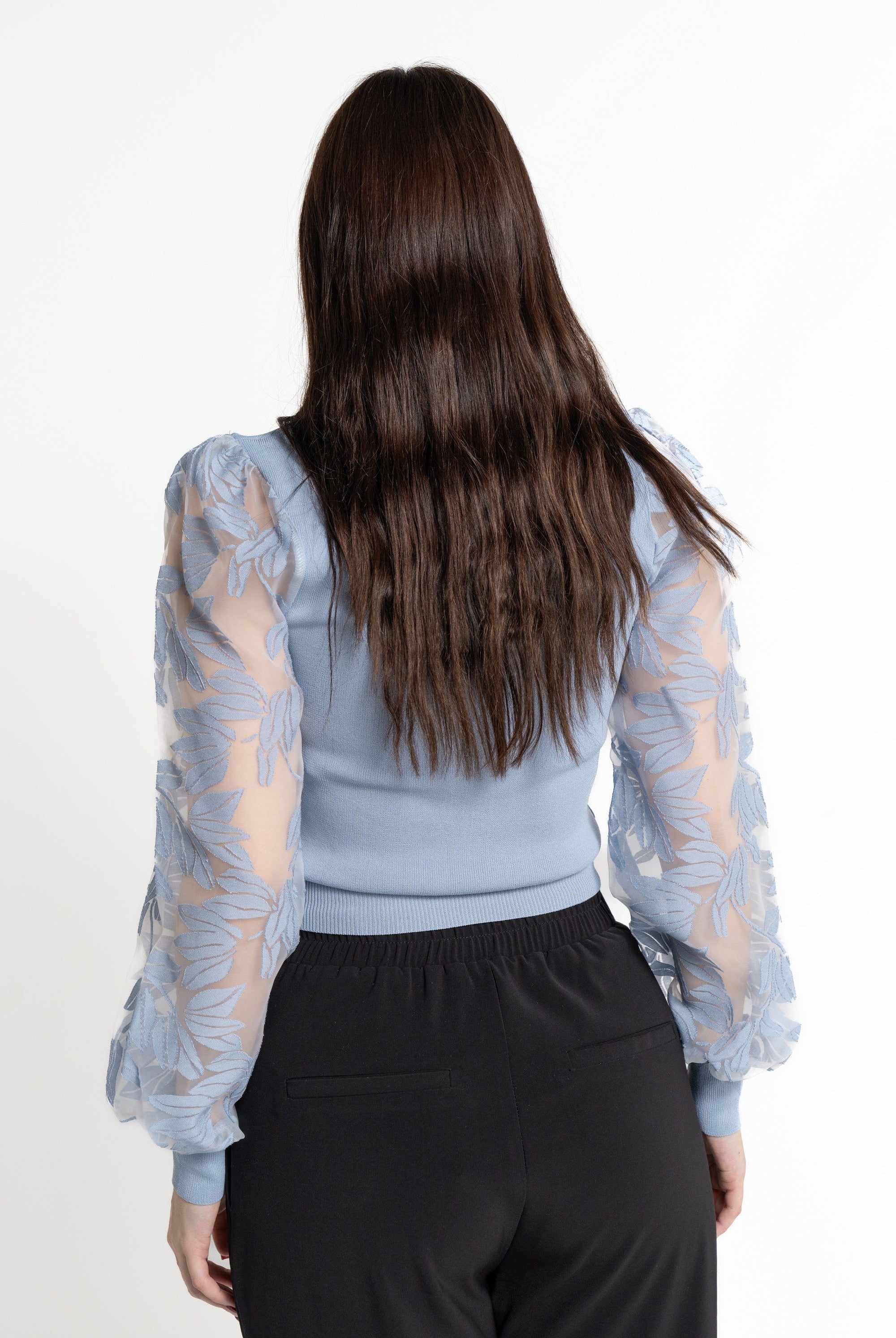 ميكا بلوزة بأكمام طويلة نسائية شفافة مطرزة