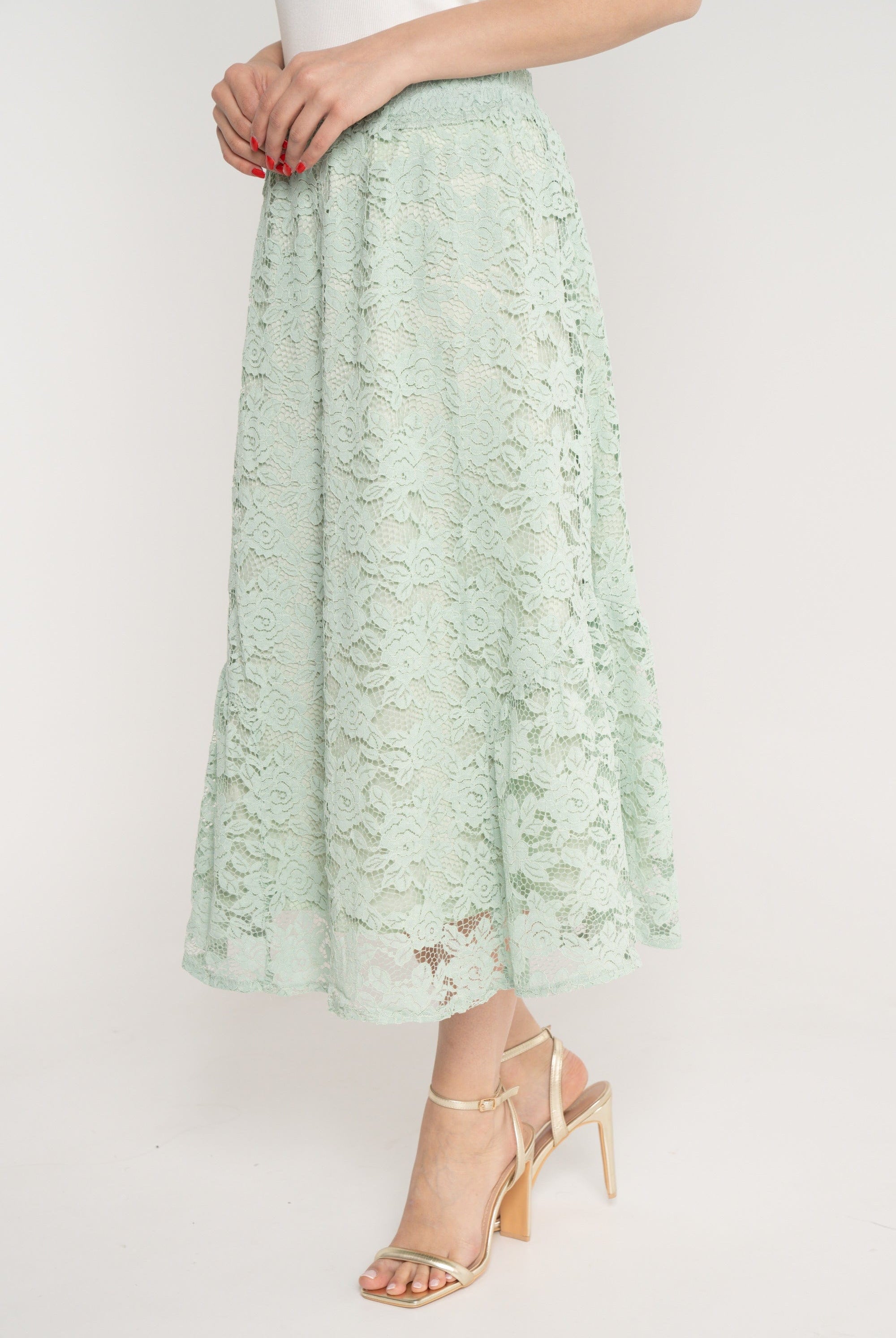 ميكا تنورة ميدي شفافة ببطانة خصر مرتفع نسائي